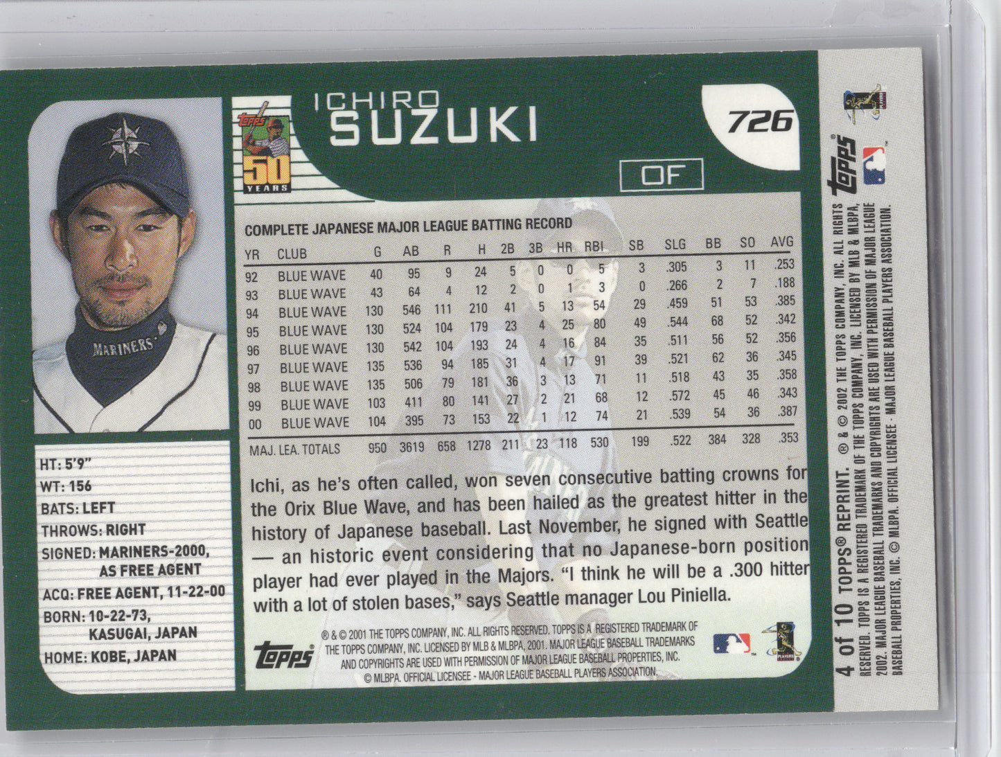 2002 Topps Archives Ichiro Suzuki #726