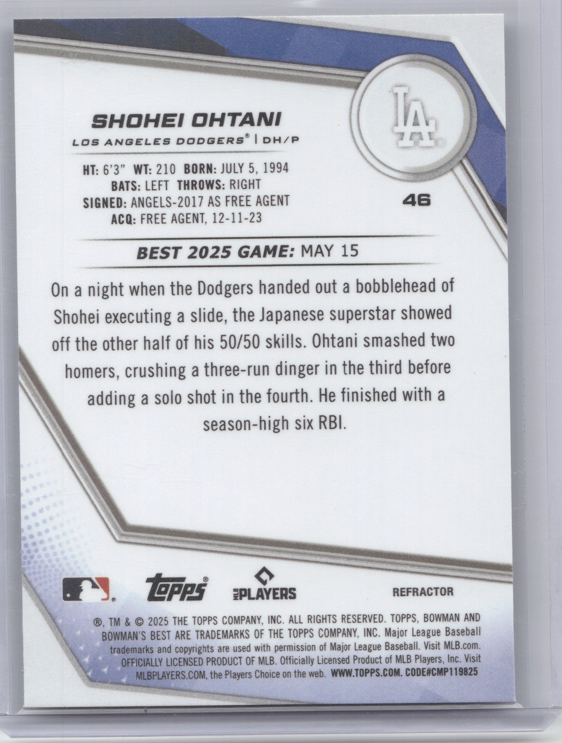 2025 Bowman's Best Shohei Ohtani #46 Refractor