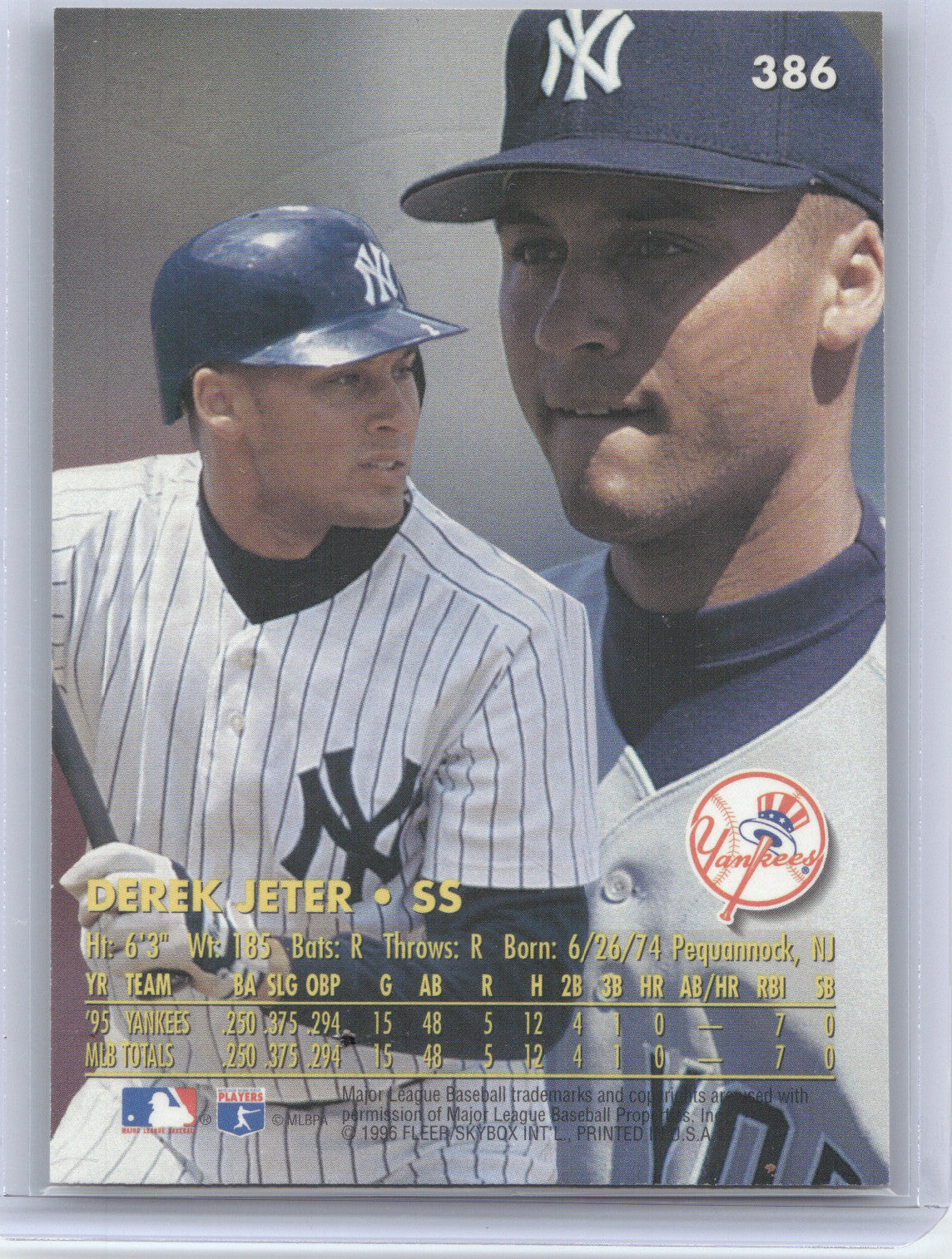 1996 Fleer Ultra Gold Medallion Edition Derek Jeter #386 RC
