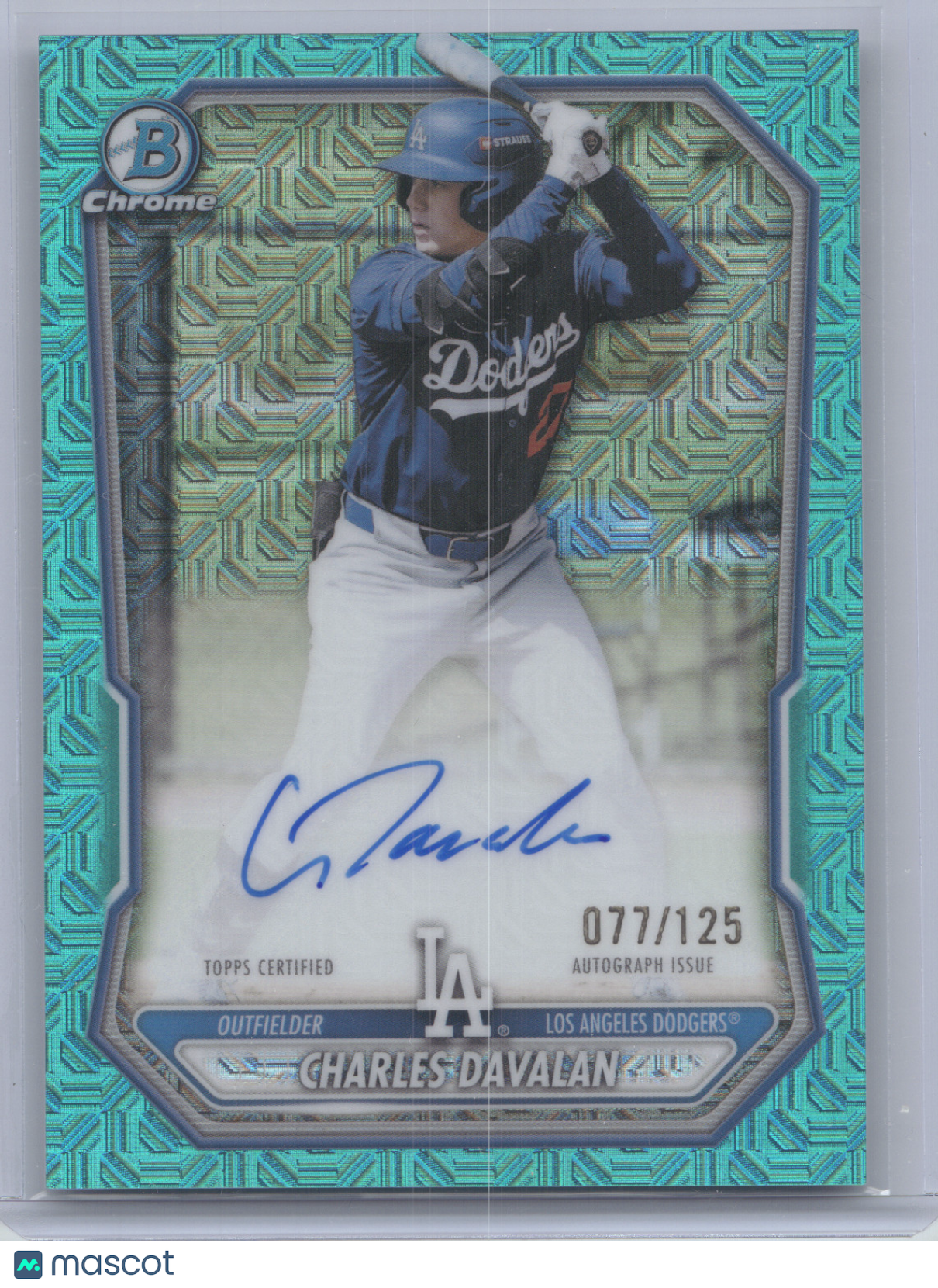 2026 Bowman Chrome Mega Autograph Charles Davalan #BMA-CD Aqua Mojo Ref. 077/125