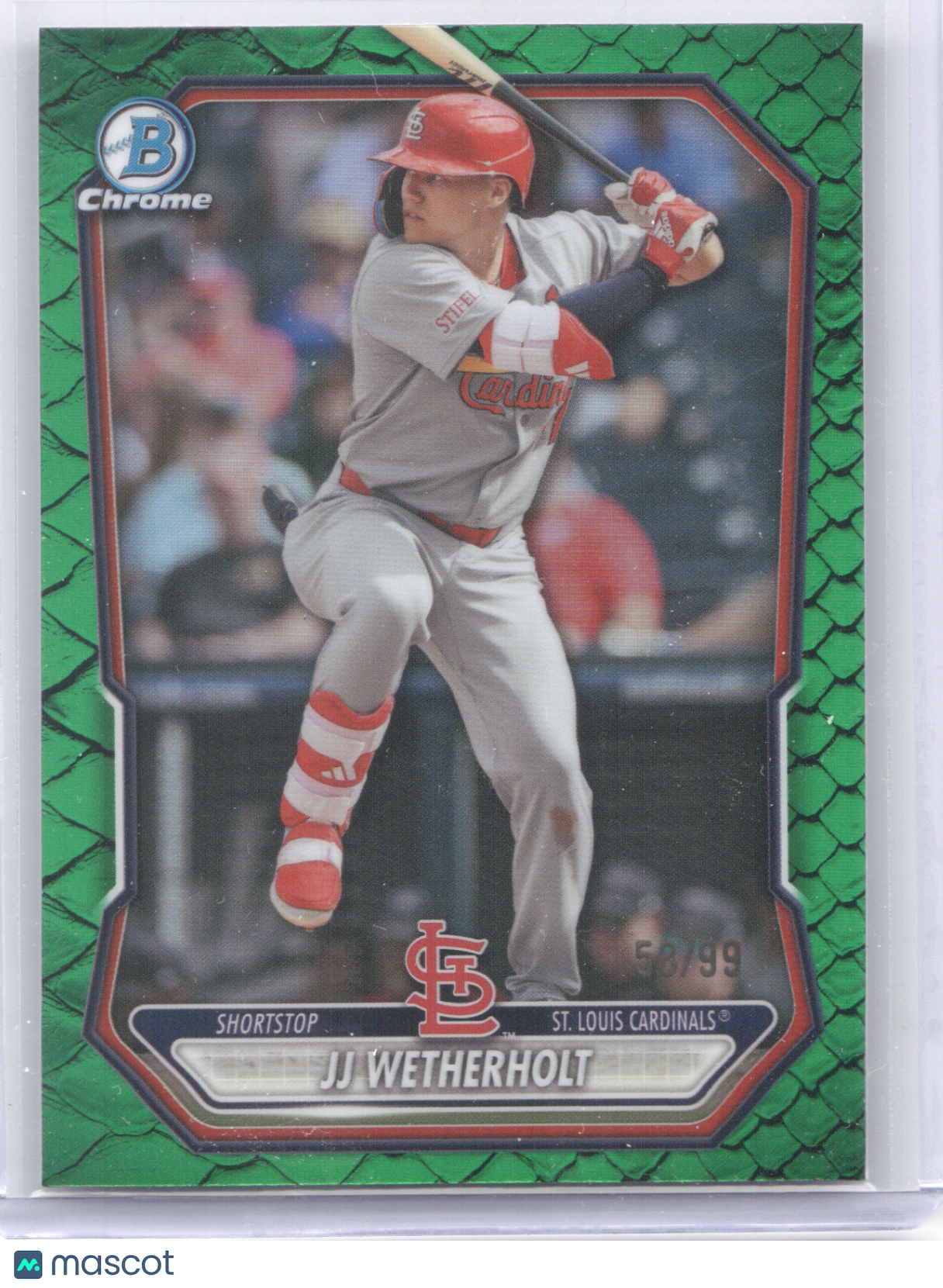 2026 Bowman Chrome Prospects JJ Wetherholt #BCP-115 Green Reptilian Ref. 58/99