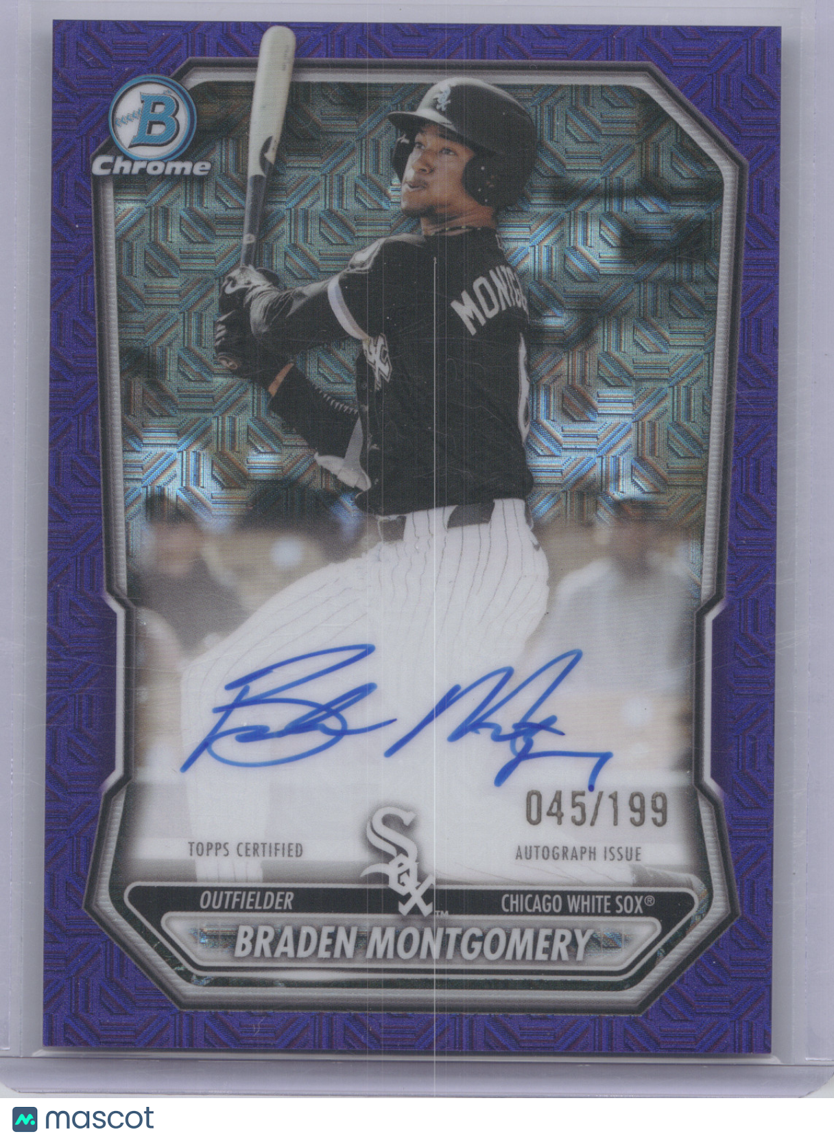 2026 Bowman Chrome Mega Autograph Braden Montgomery #BM Purple Mojo Ref. 045/199