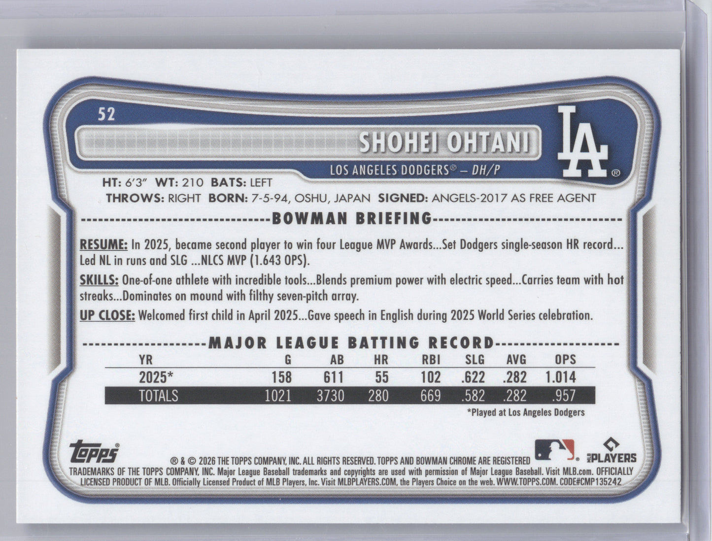 2026 Bowman Shohei Ohtani #52 Purple 117/250