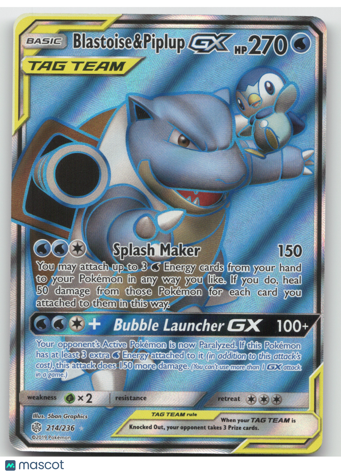 2019 Cosmic Eclipse Blastoise & Piplup GX Holo Ultra Rare FA #214/236
