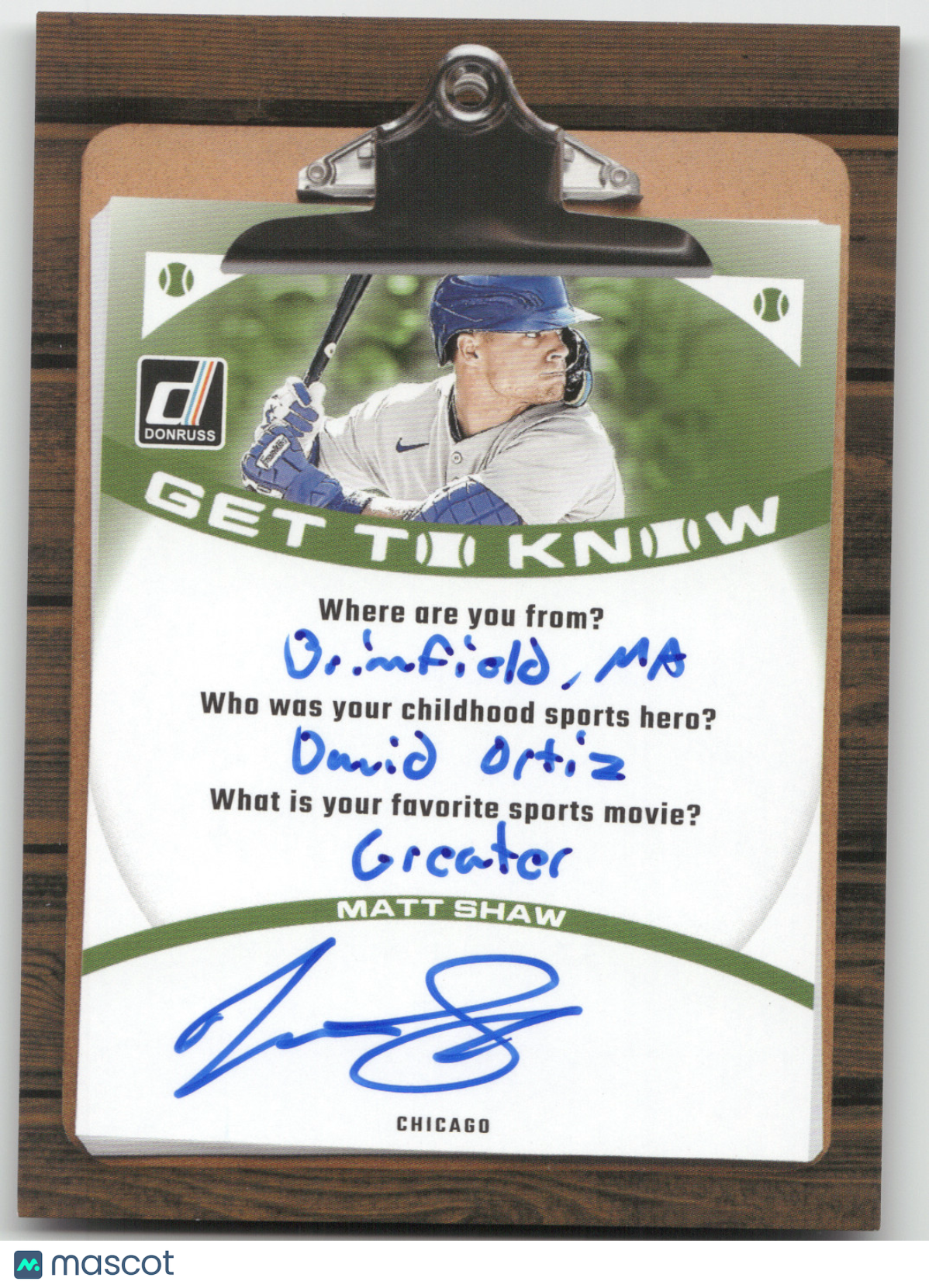 2026 Panini Donruss Baseball Get To Know Matt Shaw #GTK-MS
