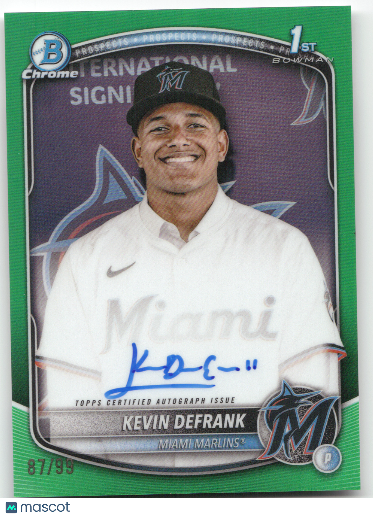 2025 Topps Bowman Chrome Kevin Defrank #CPA-KD Green Refractor 87/99