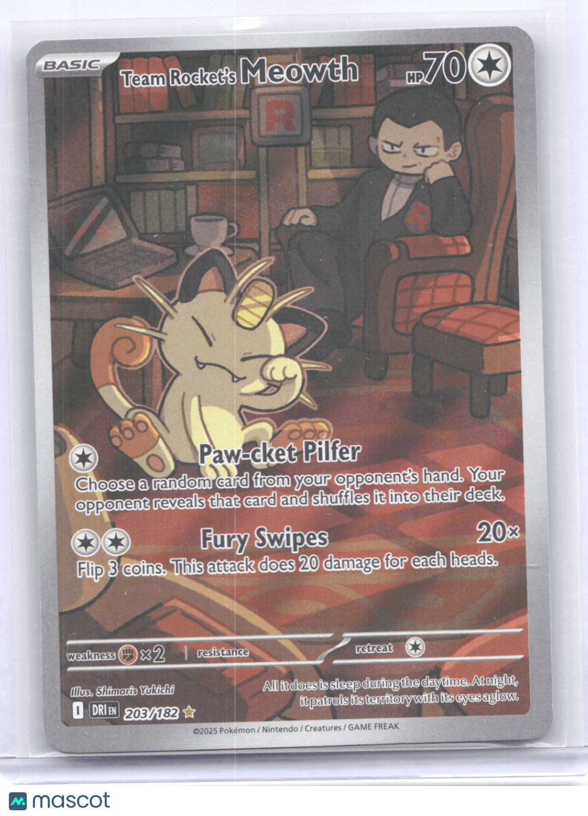 2025 Scarlet & Violet Destined Rivals Team Rocket's Meowth Secret Rare #203/182