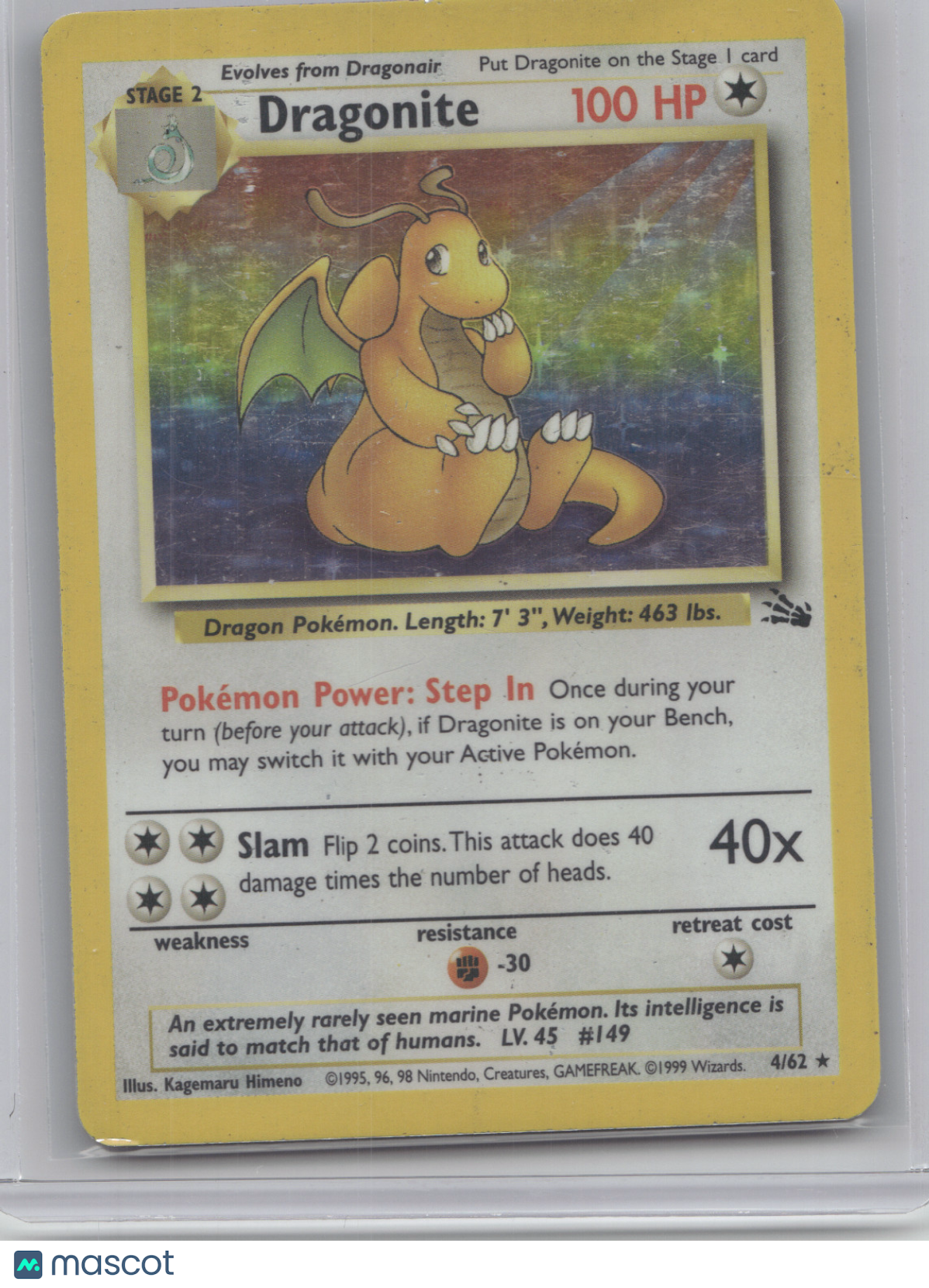 1999 Fossil Dragonite Holo Rare #4/62