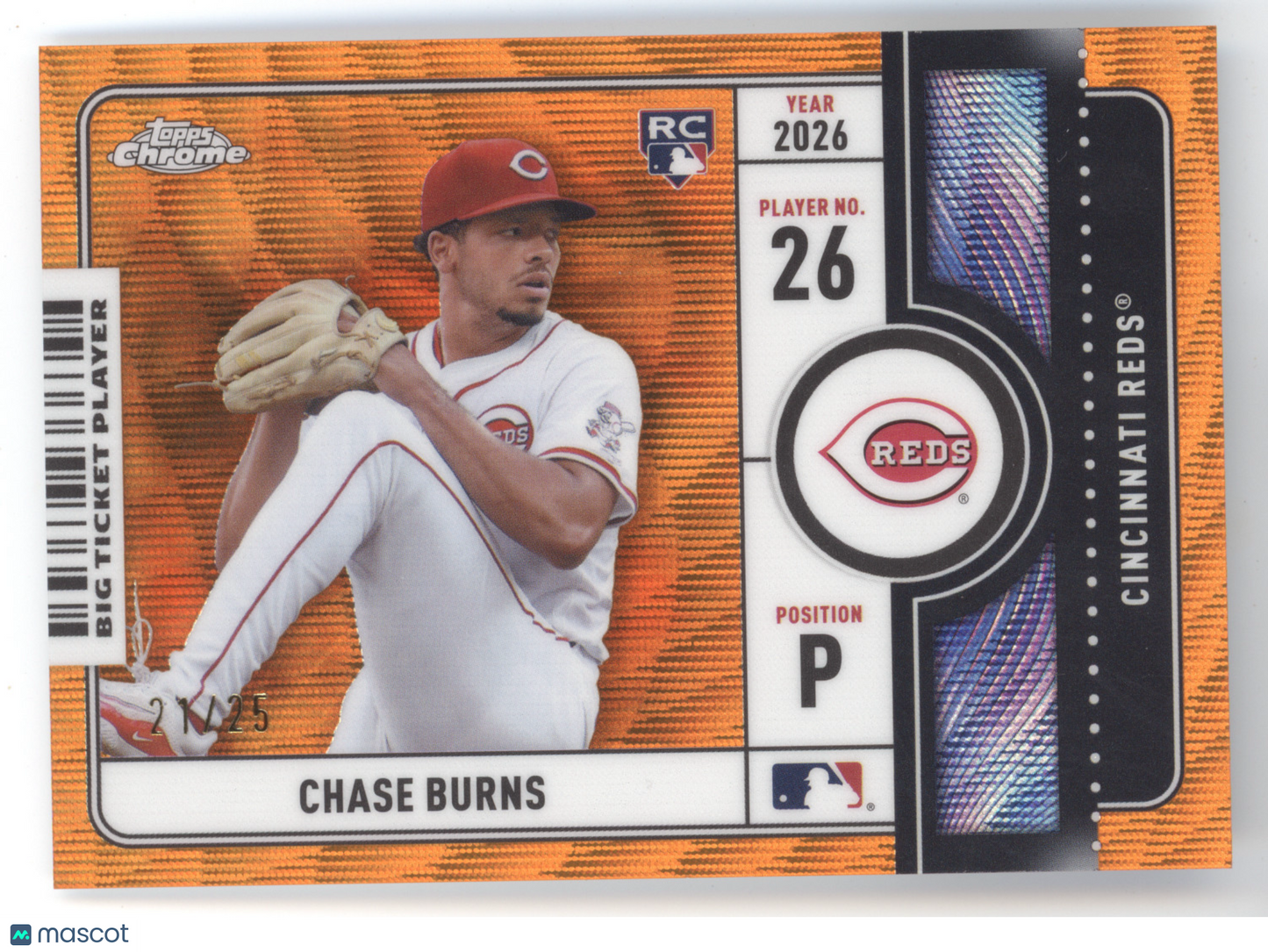2026 Topps Chrome Big Ticket Players Chase Burns #BTP-24 Orange Wave 21/25 RC
