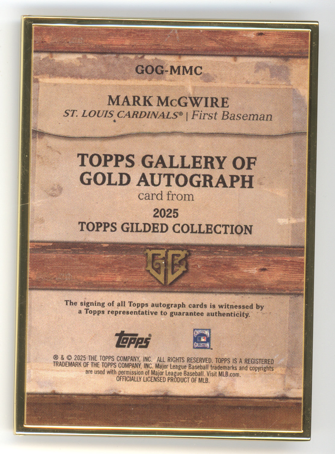 2025 Topps Gilded Collection Gallery of Gold Autograph Mark McGwire #MMC 17/25