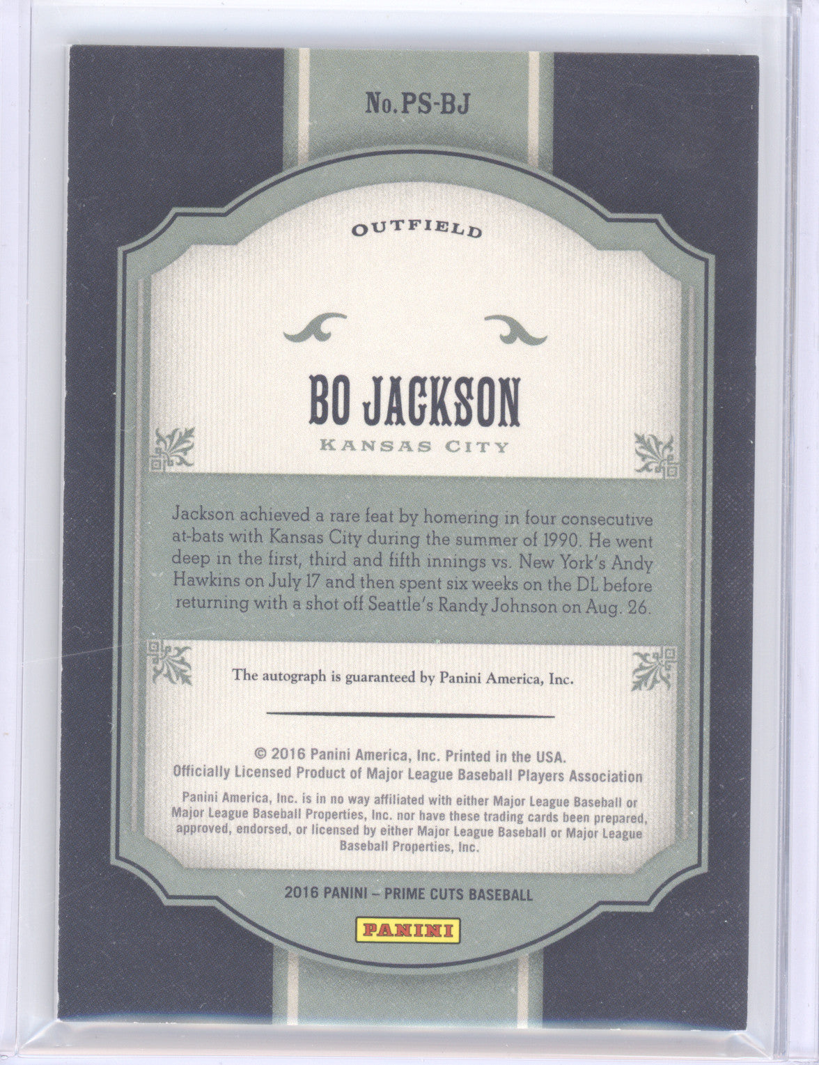 2016 Panini Prime Cuts Prime Signatures Bo Jackson #PS-BJ 12/15