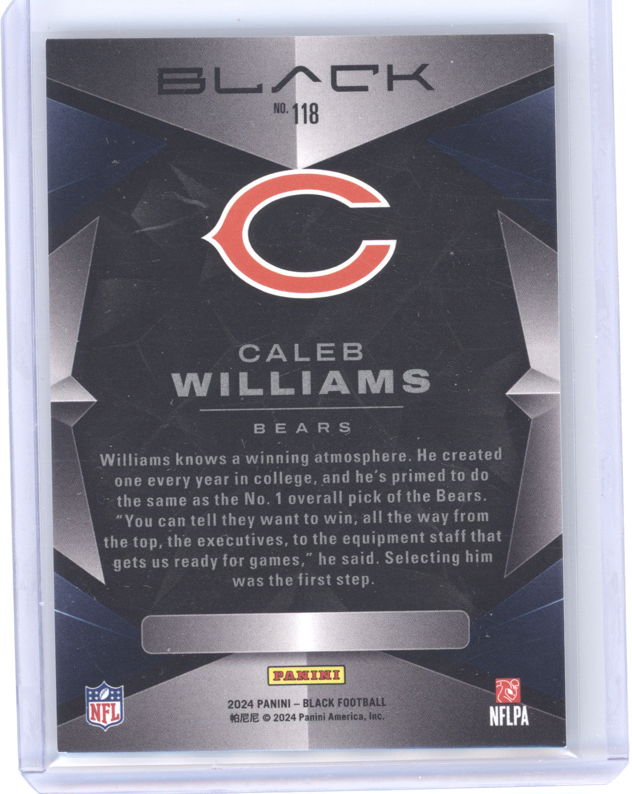 2024 Panini Black Football Caleb Williams #118 Sapphire 27/35 RC
