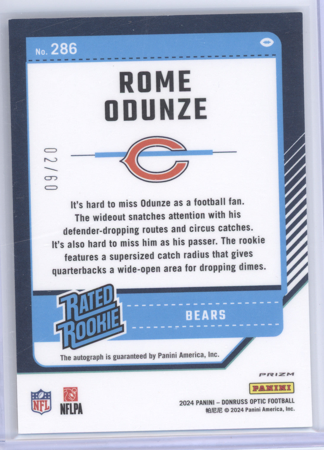 2024 Donruss Optic Rome Odunze #286 Autograph Black Gold 02/60