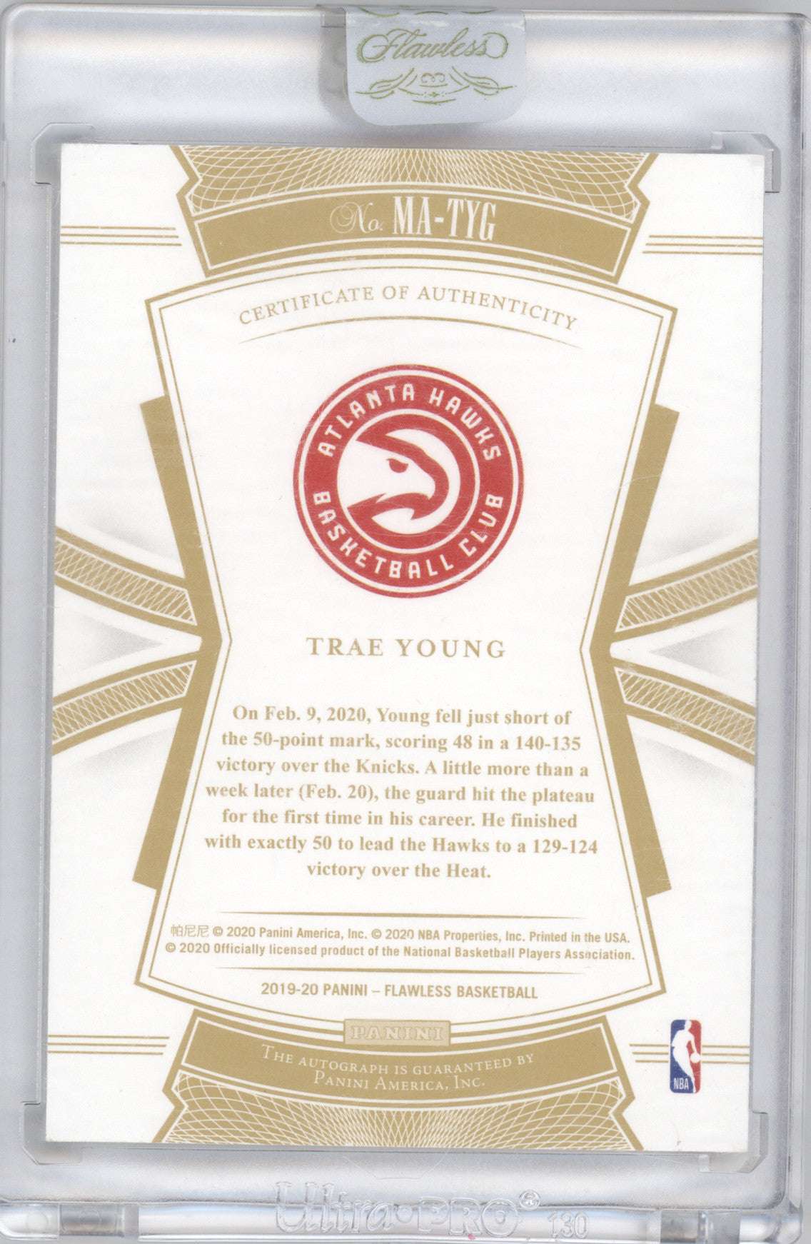 2019-20 Panini Flawless Momentous Autograph Trae Young #MA-TYG 18/25