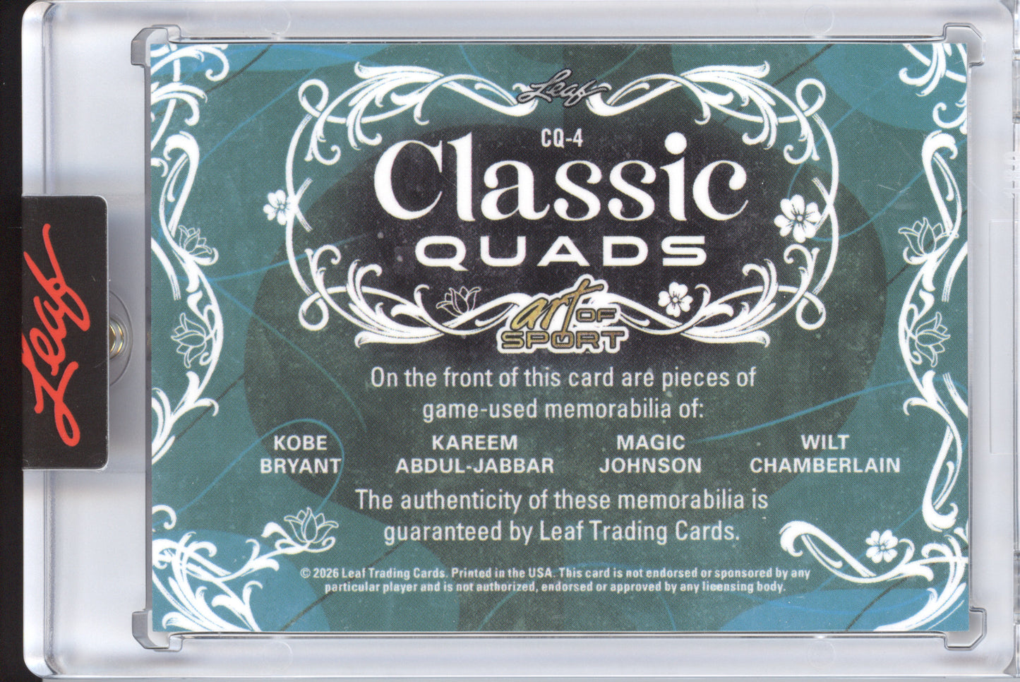 2026 Leaf Art of Sport Classic Quad Johnson/Chamberlain/Abdul-Jabbar/Bryant 8/15