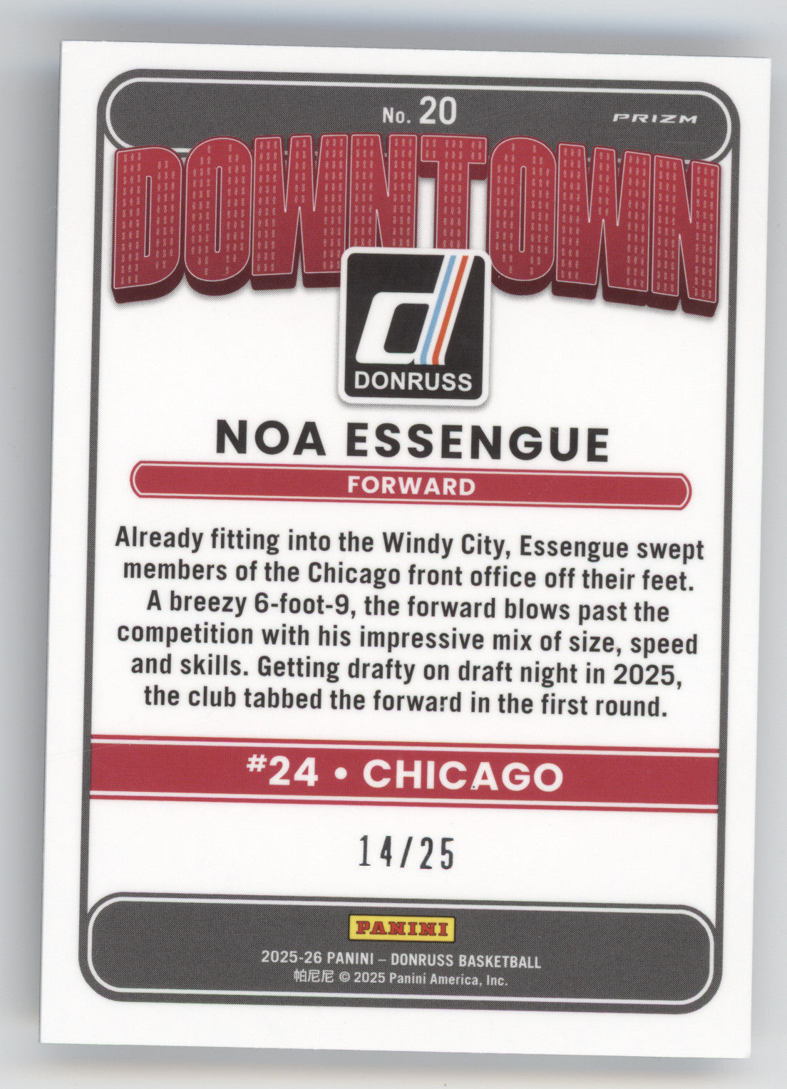 2024 Panini Donruss Downtown Noa Essengue #20 Black Pandora RC 14/25