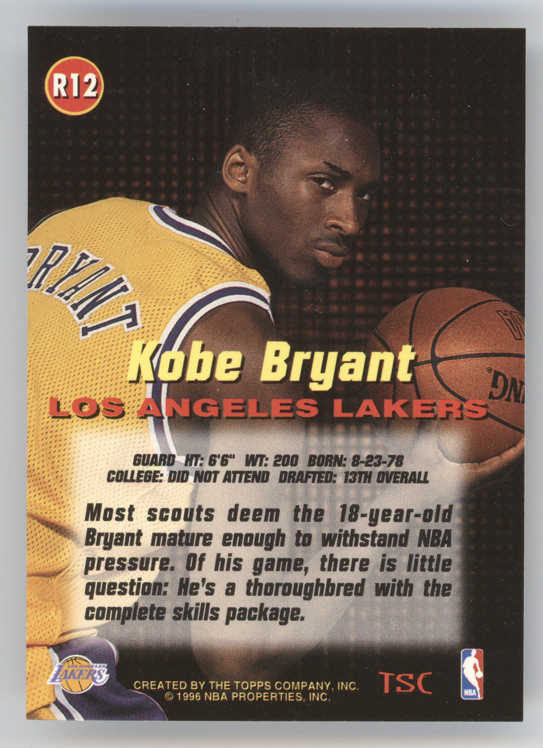 1996 Topps Stadium Club Kobe Bryant #R12