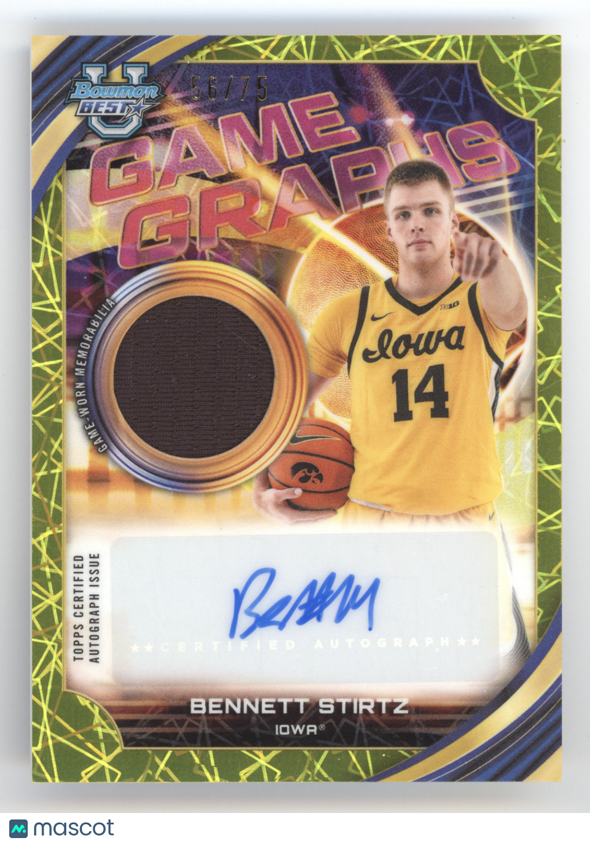 2025 Bowman University Best Game Graphs Bennett Stirtz #GG-BZ Yellow Lazer 56/75