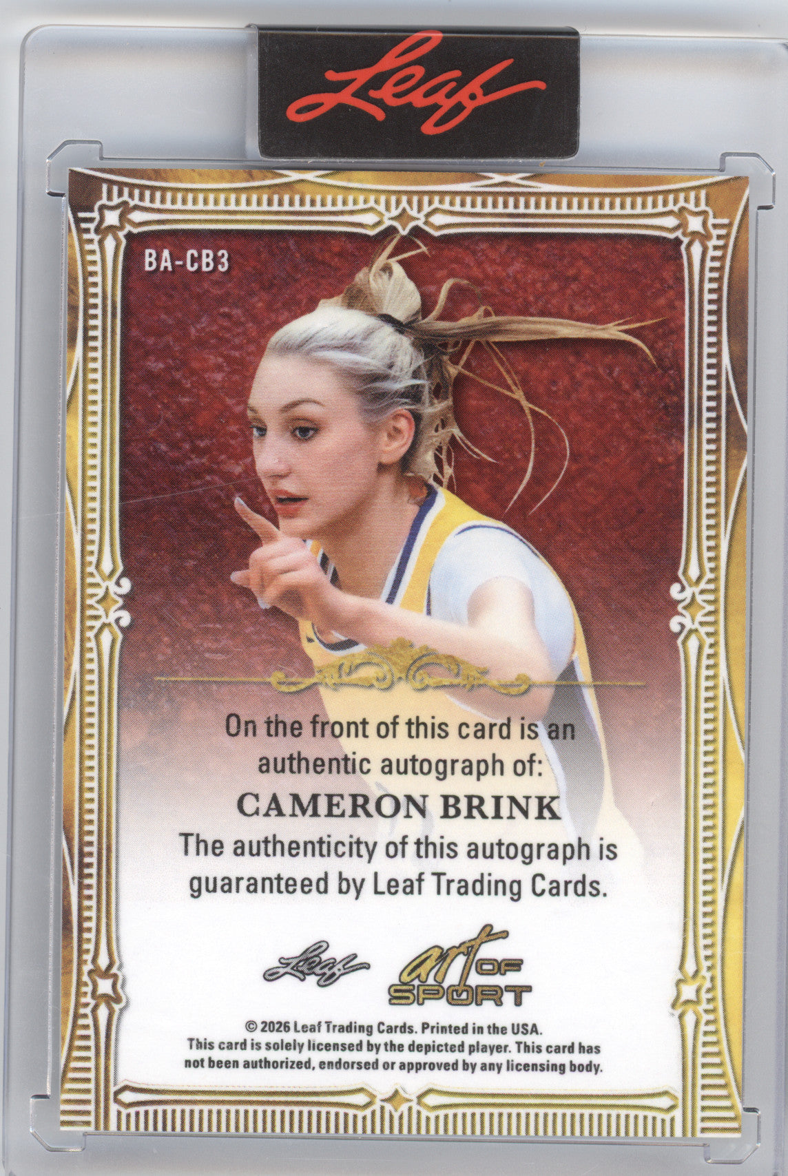2026 Leaf Art of Sport Autographs Cameron Brink #BA-CB3 1/7