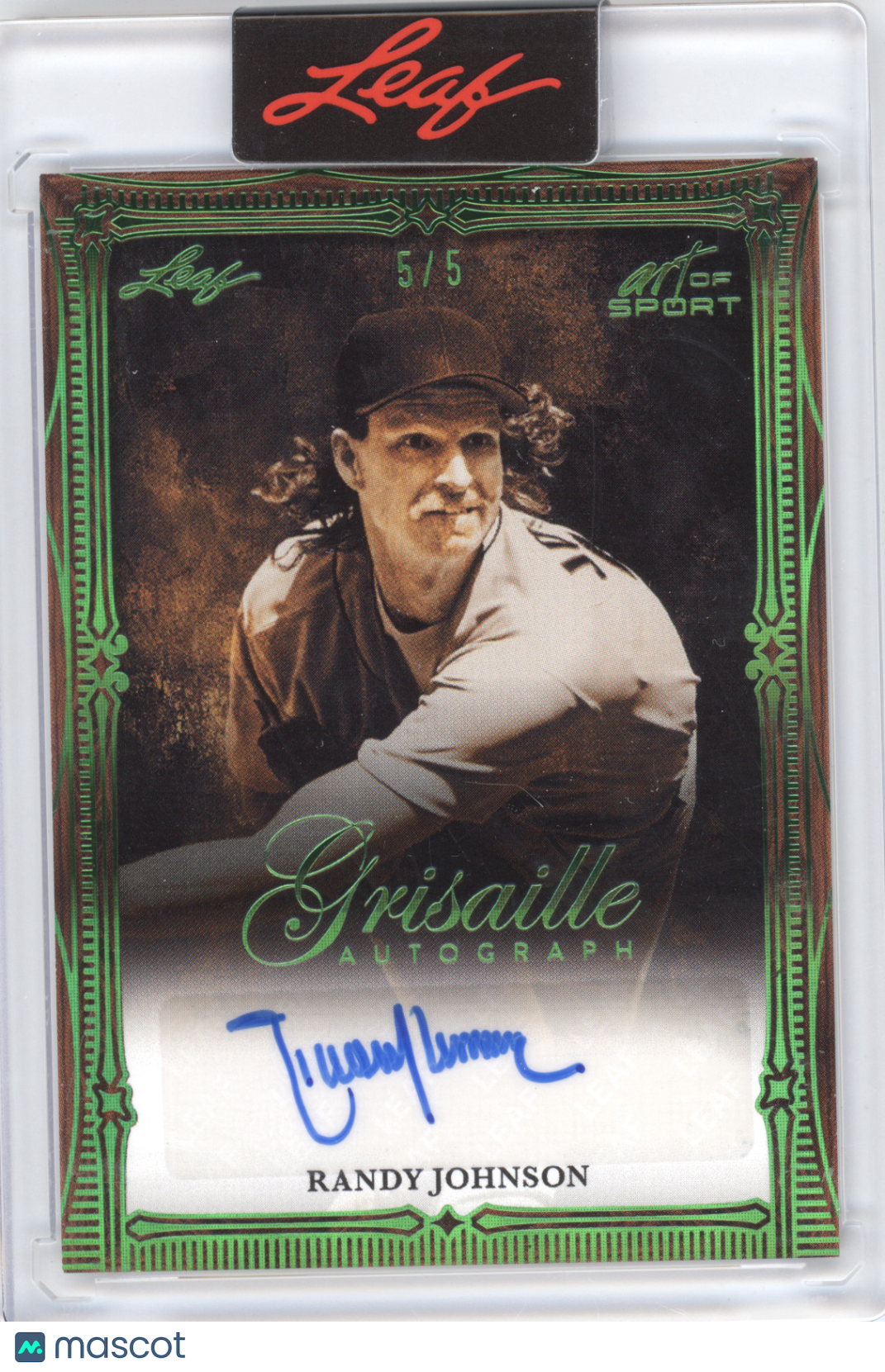 2026 Leaf Art of Sport Grisaille Autograph Randy Johnson #G-RJ1 Emerald 5/5