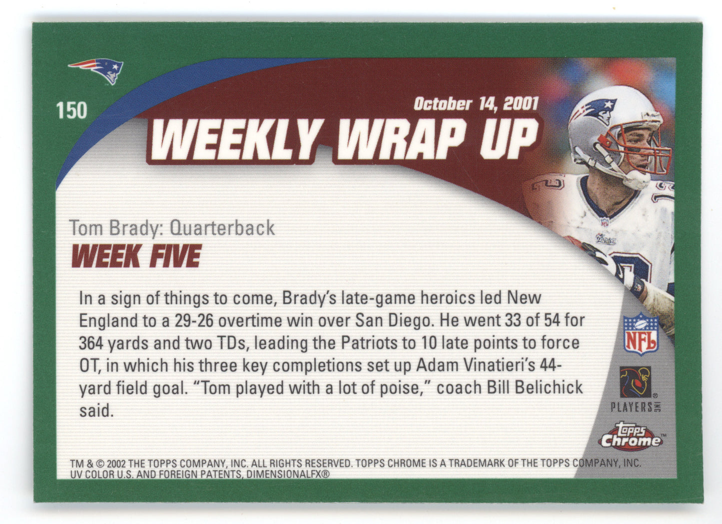 2002 Topps Chrome Weekly Wrap Up Tom Brady #150