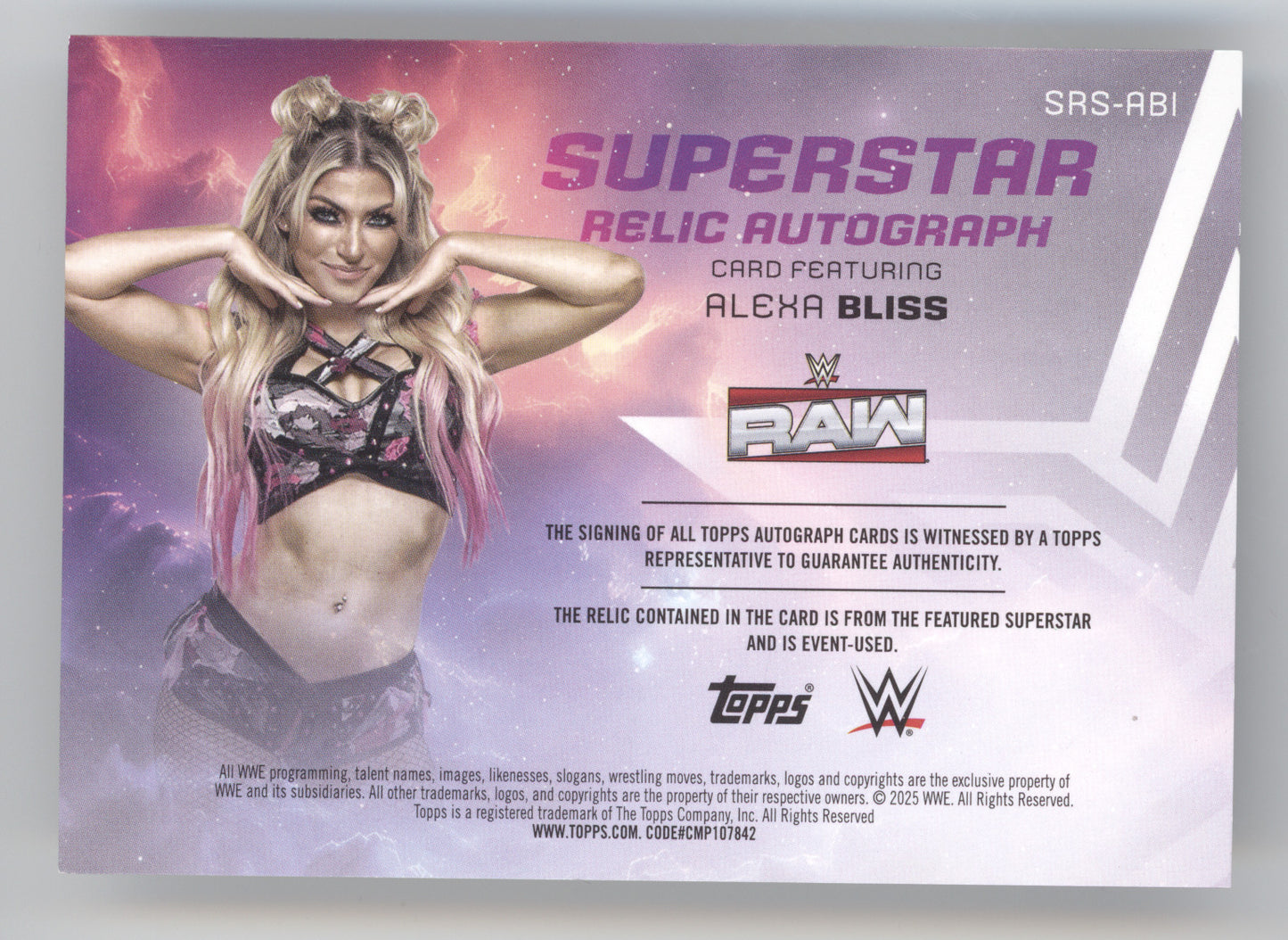 2025 Topps WWE Undisputed Superstar Relic Signatures Alexa Bliss #SRS-AB 32/99