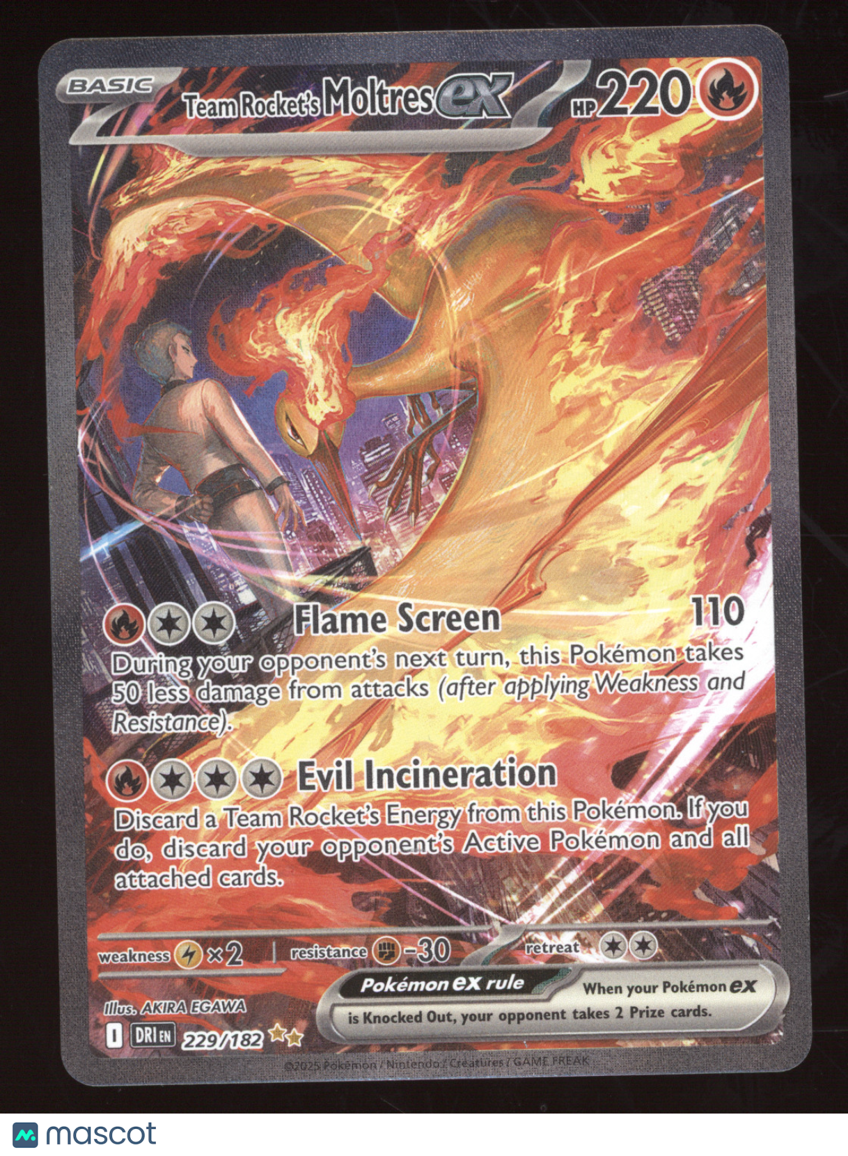 2025 Destined Rivals Team Rocket's Moltres ex Secret Rare #229/182