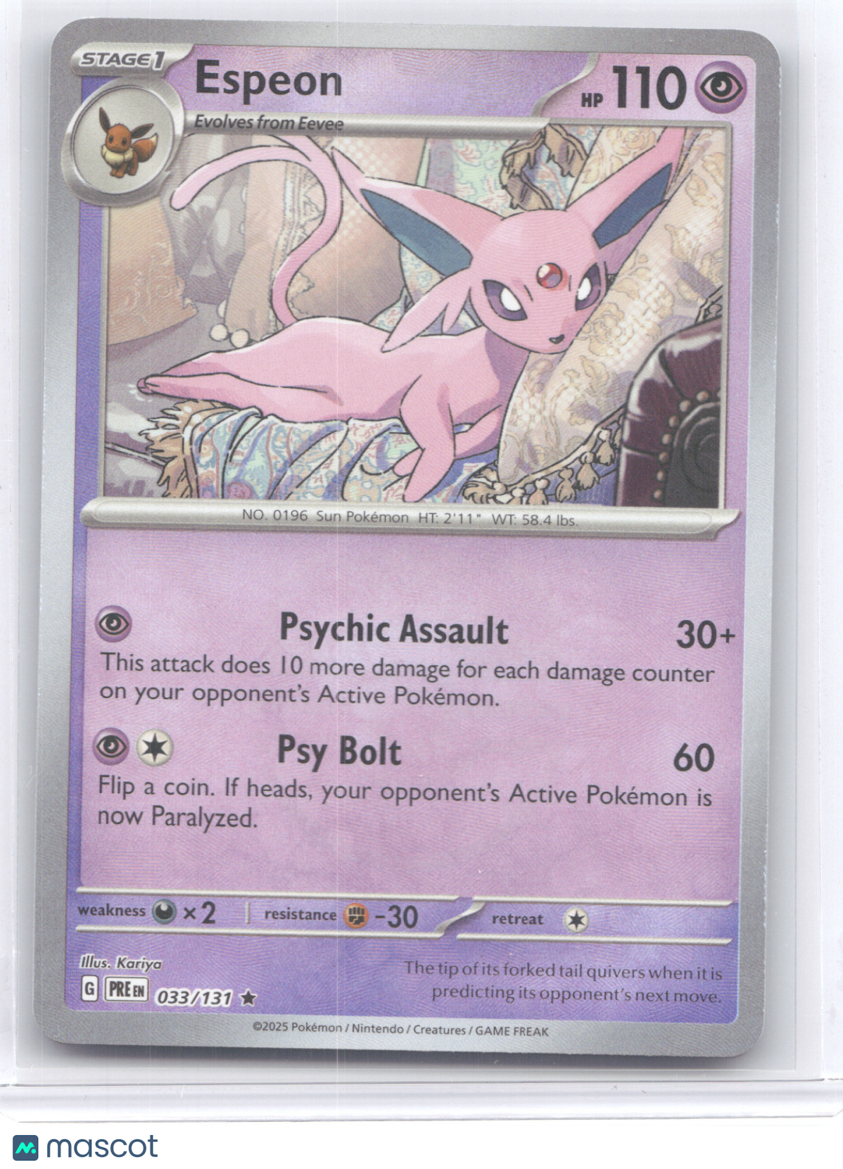 2025 Prismatic Evolutions Espeon Master Ball Reverse Holo #033/131