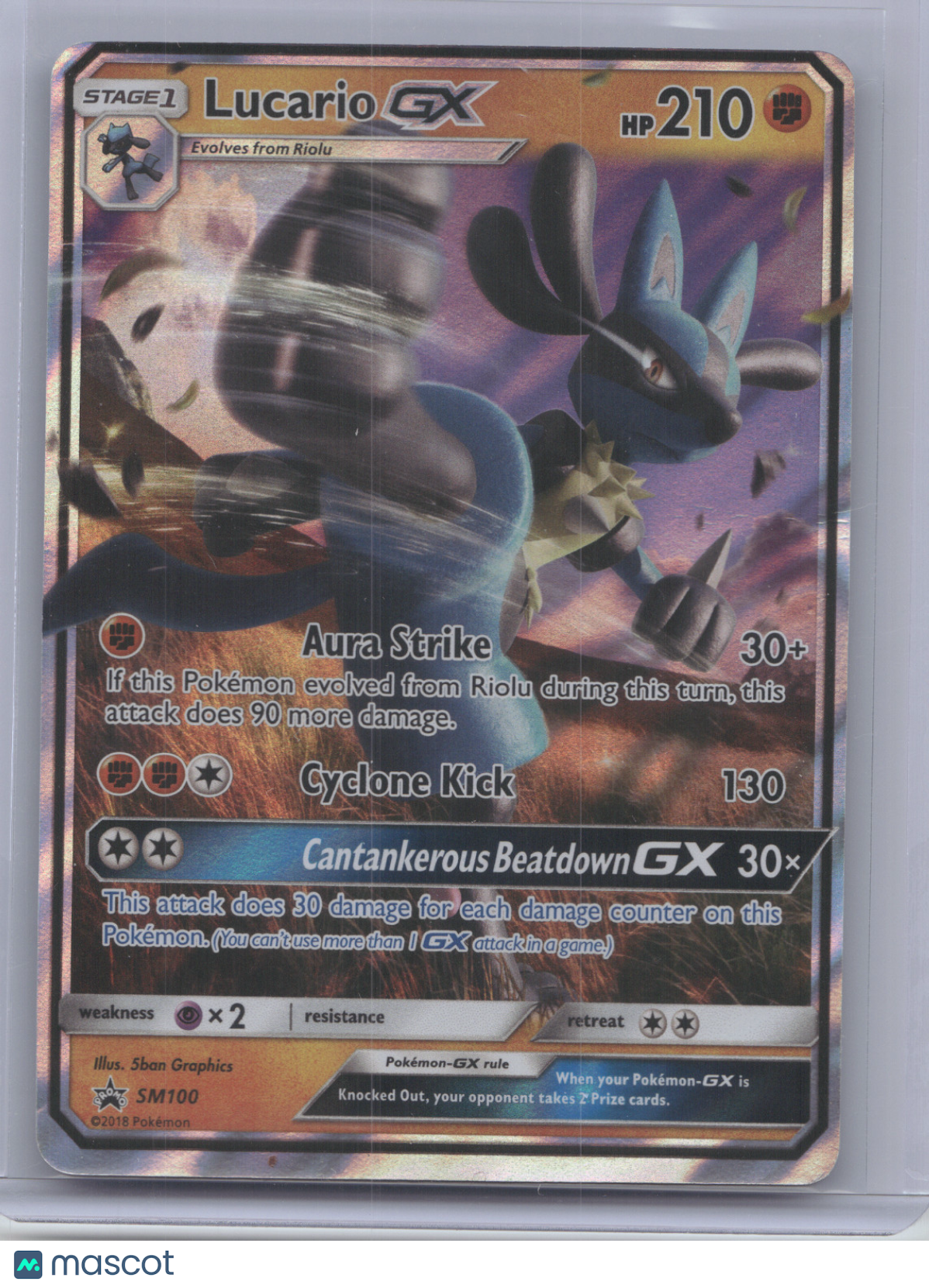 2018 Sun & Moon Forbidden Light Lucario GX Black Star Promo #SM100