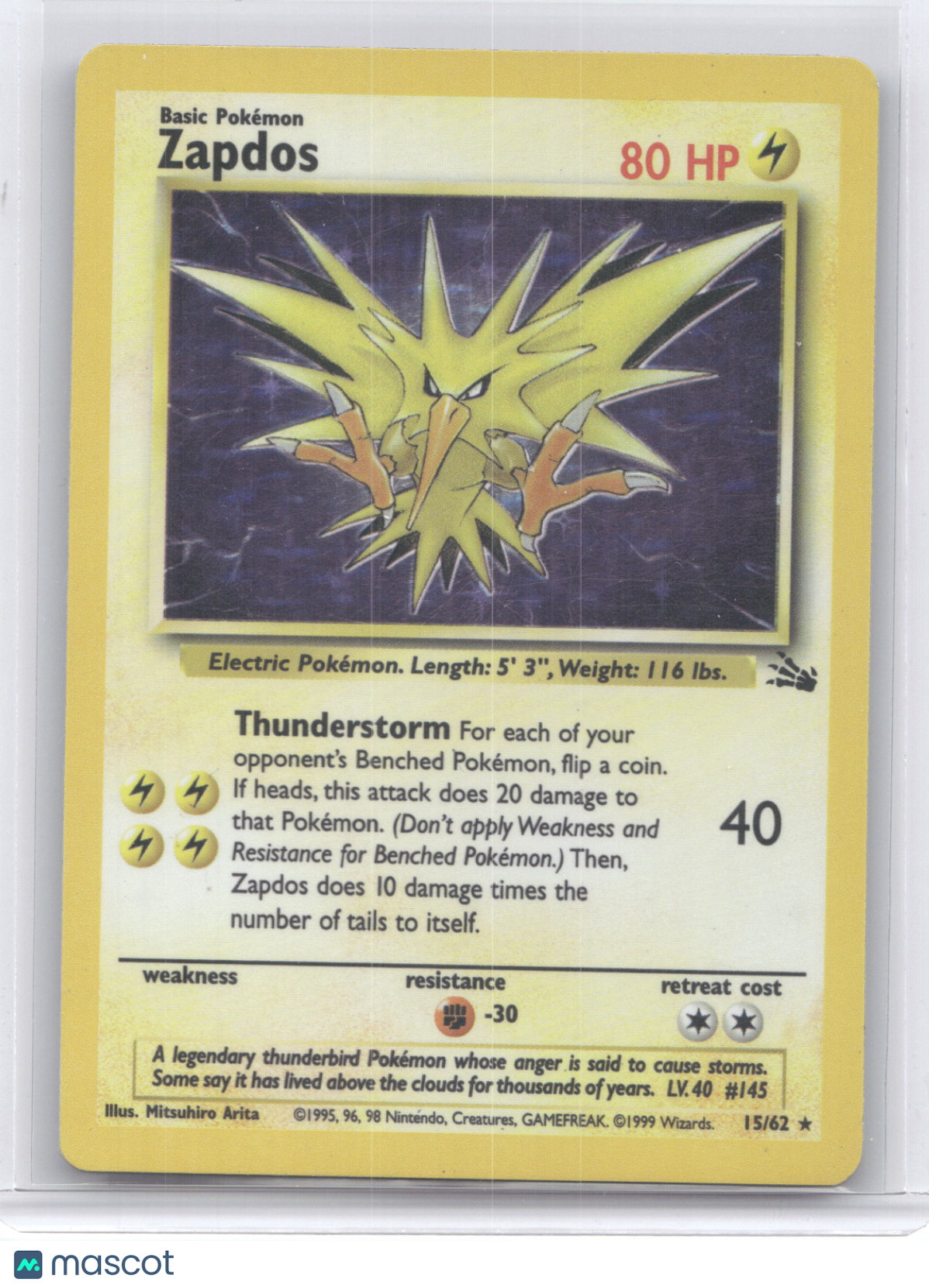 1999 Fossil Zapdos Holo Rare #15/62