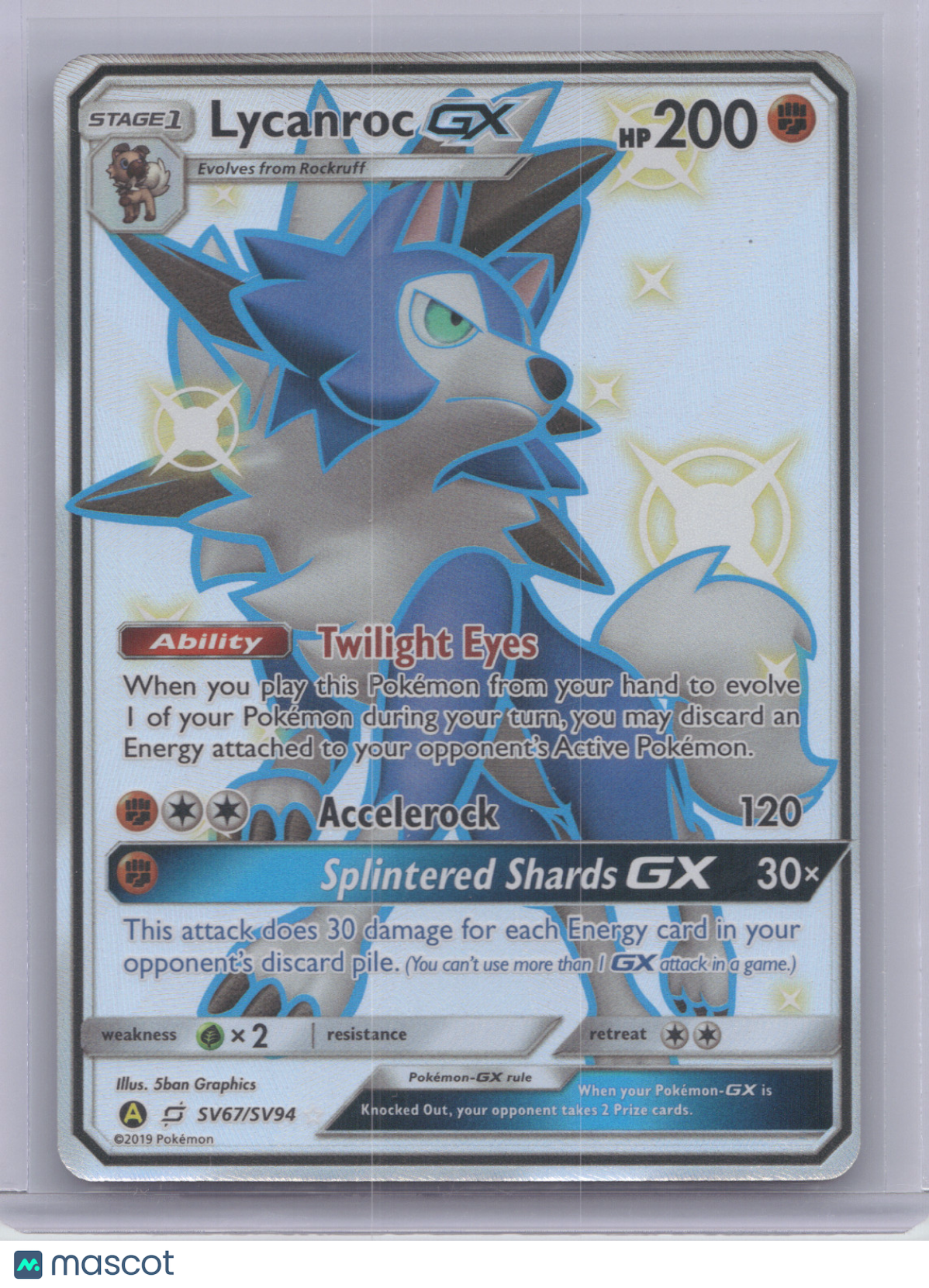 2019 Hidden Fates Lycanroc GX Shiny Rare #SV67/SV94