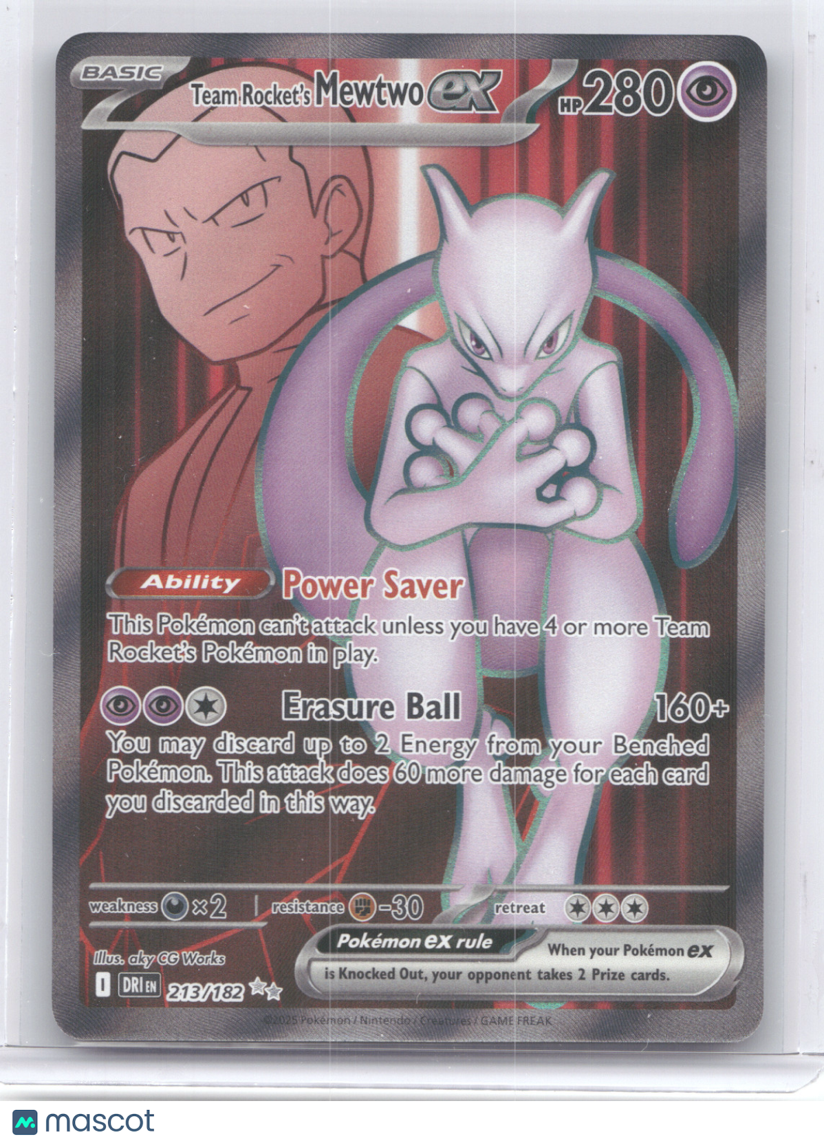 2025 Destined Rivals Team Rocket's Mewtwo ex Ultra Rare #213/182