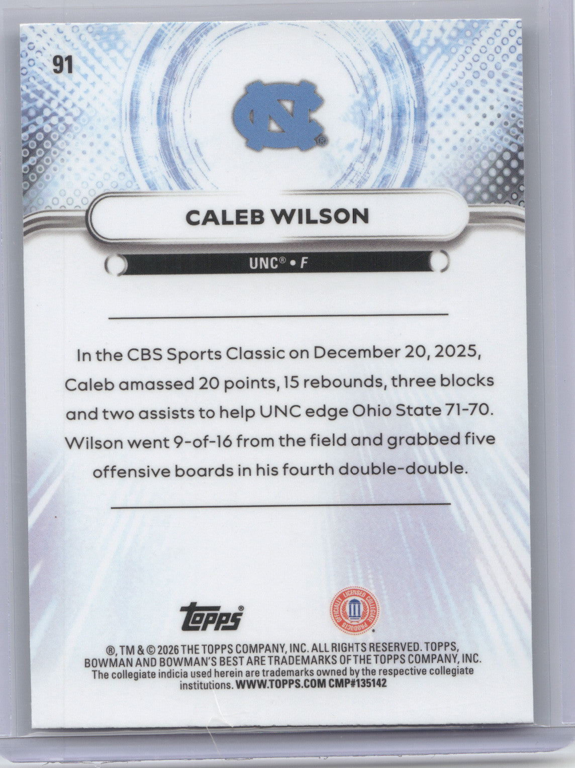 2025 Bowman University Best Caleb Wilson #91 Aqua Lava Refractor 099/199