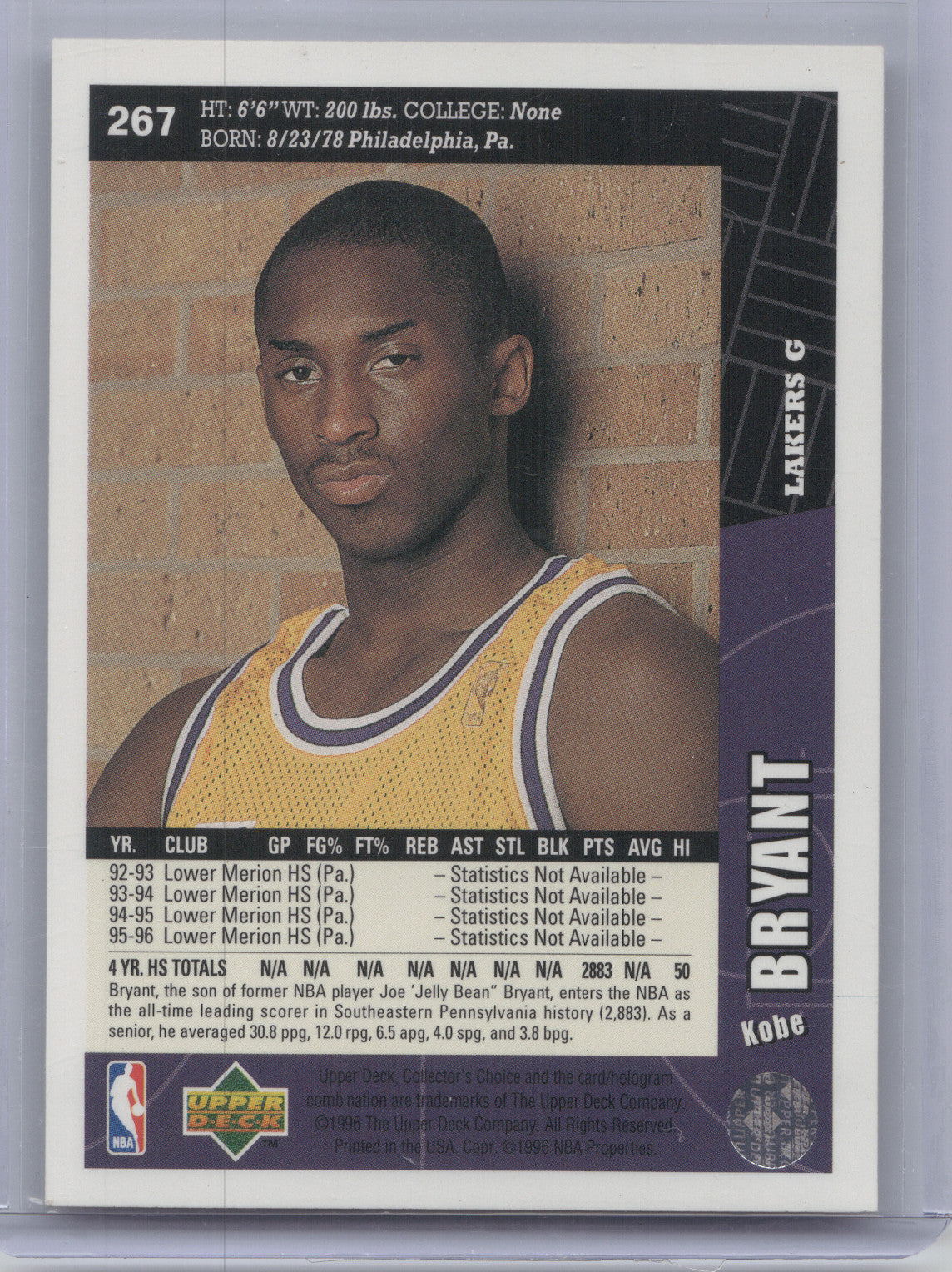 1996 Upper Deck Collector's Choice Kobe Bryant #267 RC