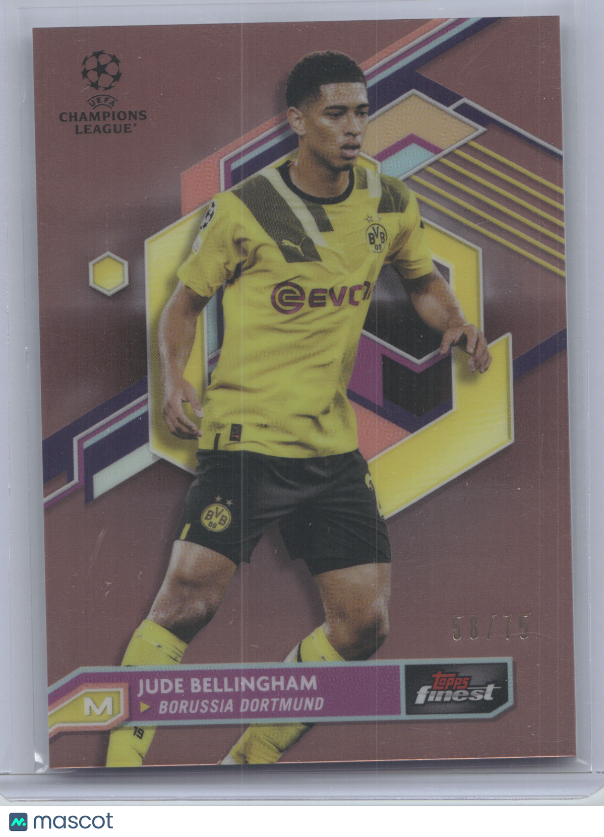 2022 Topps Finest UEFA Club Competitions Jude Bellingham #22 Rose Gold Ref 58/75