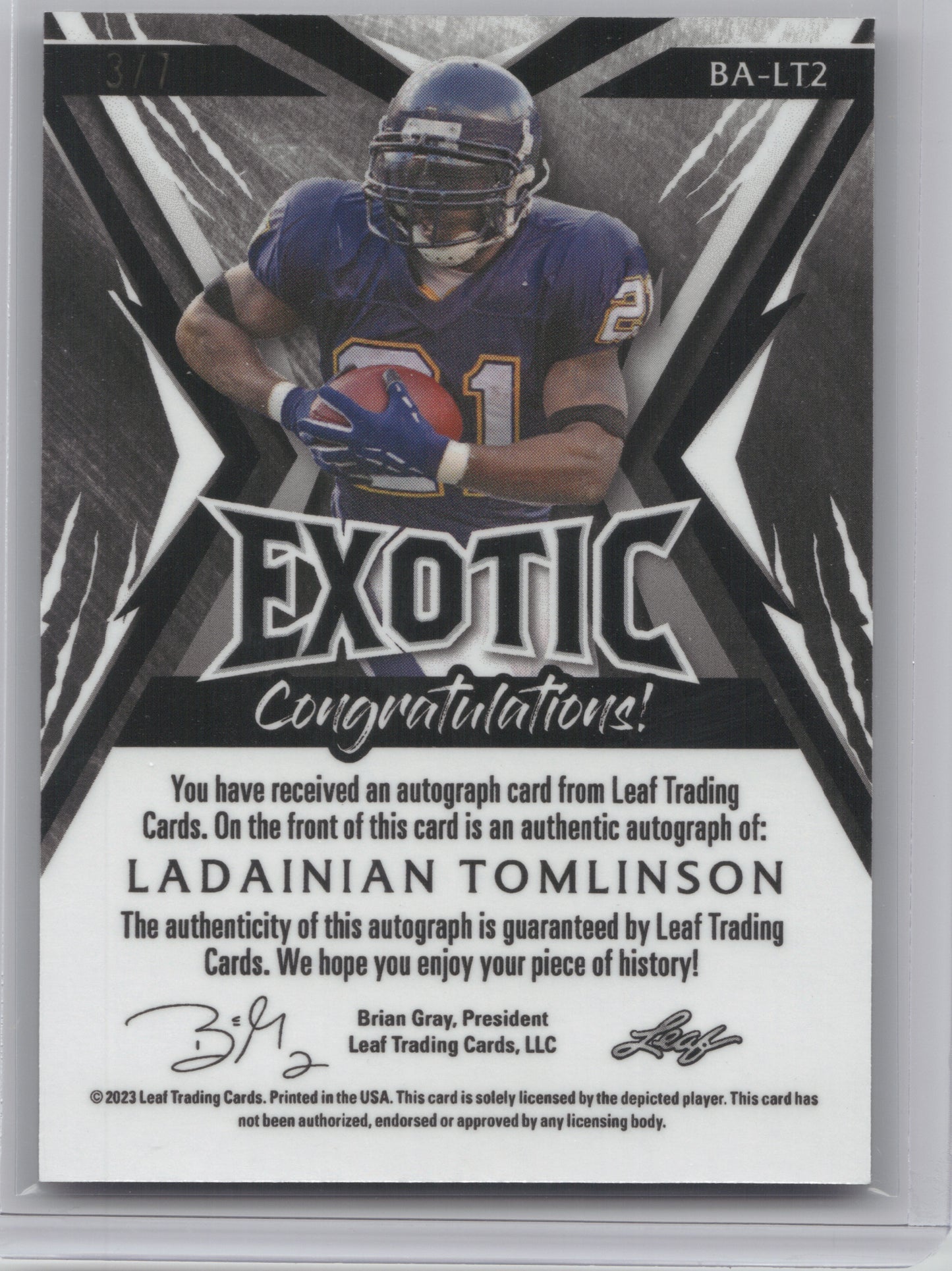 2023 Leaf Exotic LaDainian Tomlinson #BA-LT2 Green 3/7
