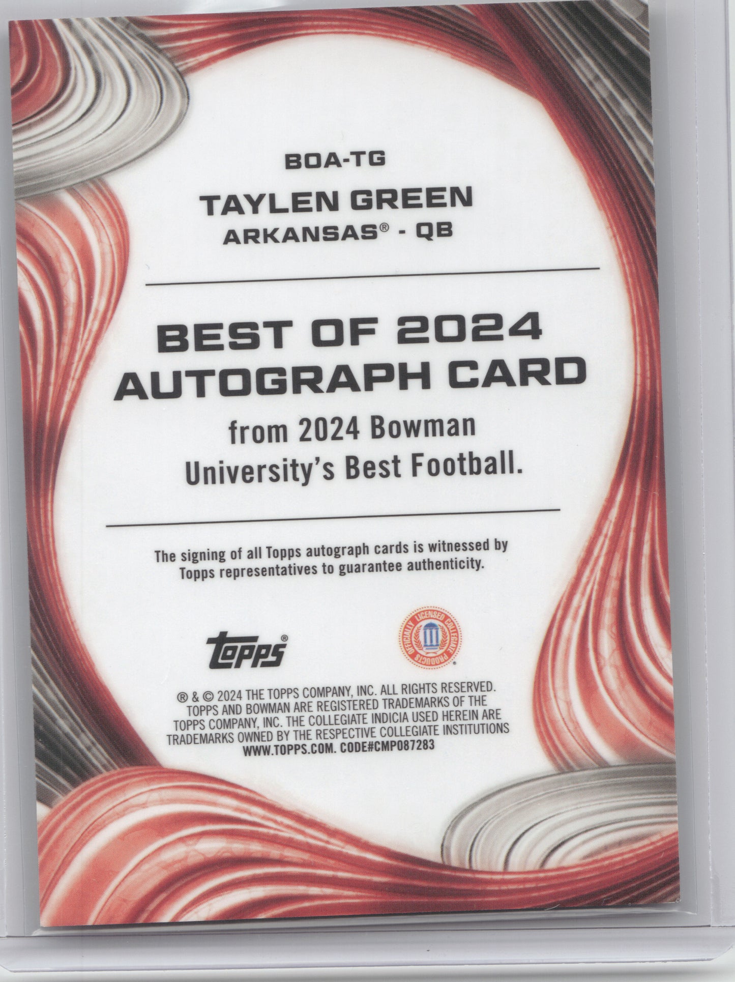 2024 Bowman U's Best of 2024 Autograph Taylen Green #BOA-TG Gold Refractor 58/75