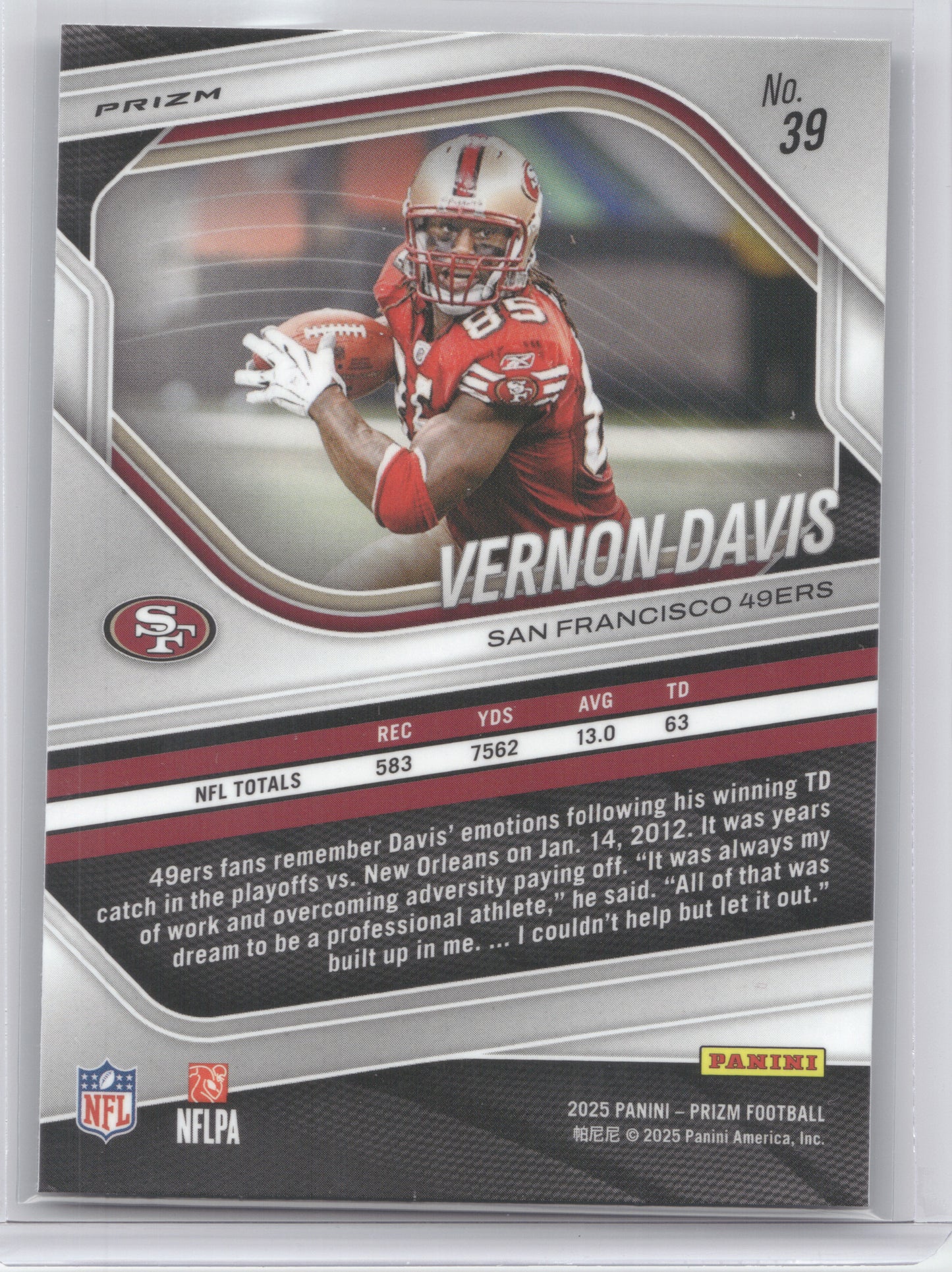 2025 Panini Prizm Vernon Davis #39 Press Proof