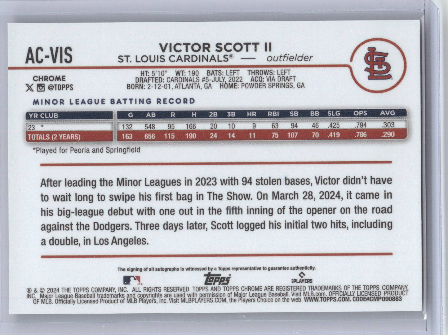 2024 Topps Chrome Autograph Victor Scott II #AC-VIS Gold Wave Refractor RC