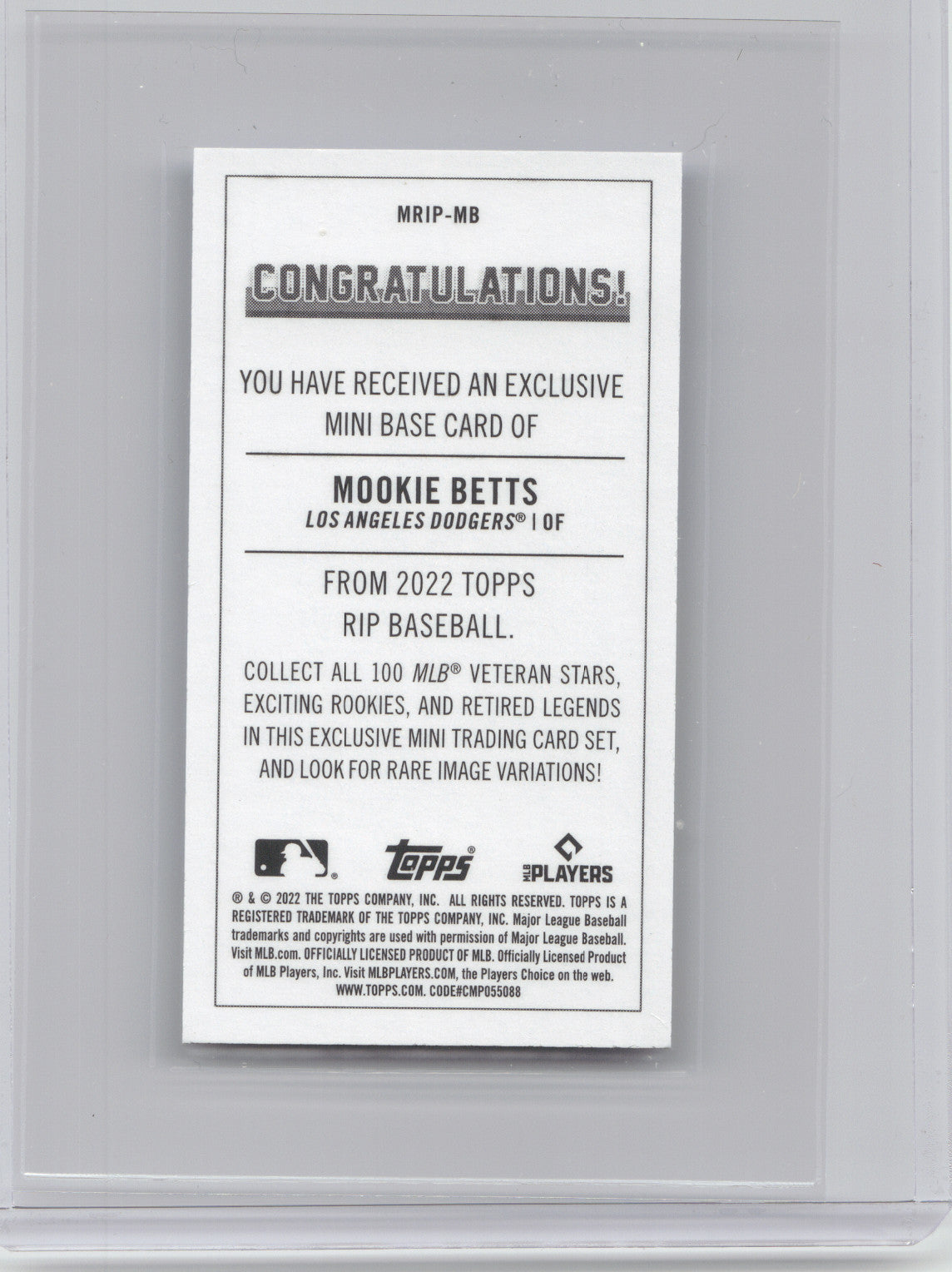 2022 Topps Rip Mini Baseball Mookie Betts #MRIP-MB Blue Border 07/10