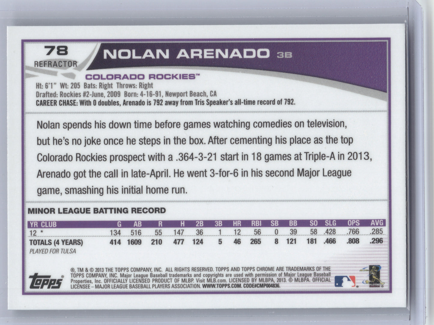 2013 Topps Chrome Nolan Arenado #78 Refractor RC