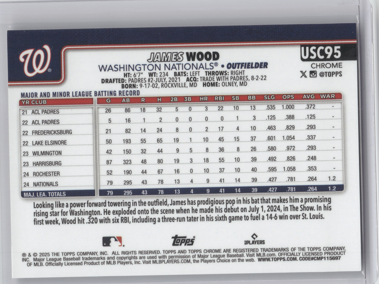 2025 Topps Chrome Update James Wood #USC95 Image Variation RC