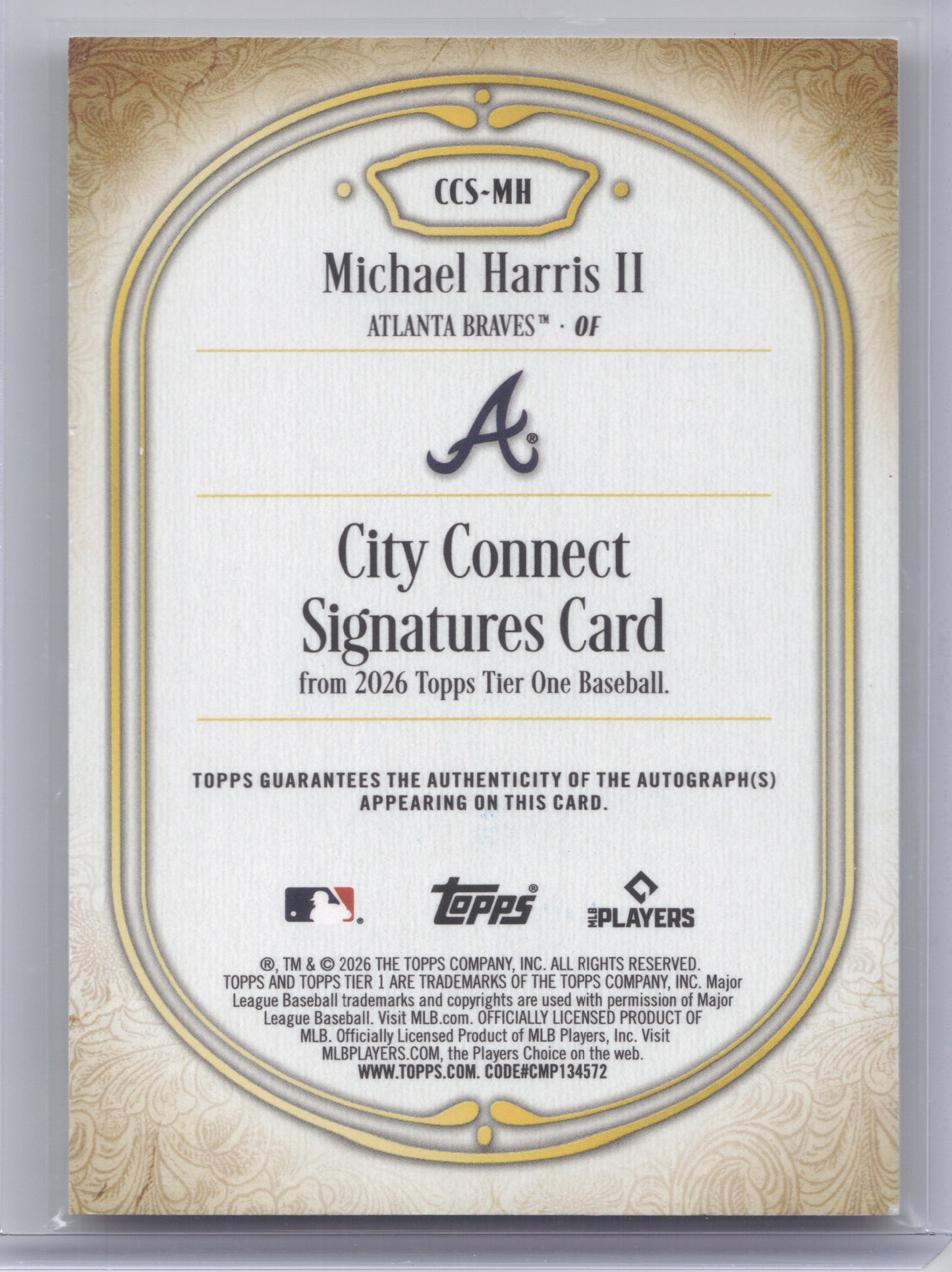 2026 Topps Tier One City Connect Signatures Michael Harris II #CCS-MH Blue 89/99
