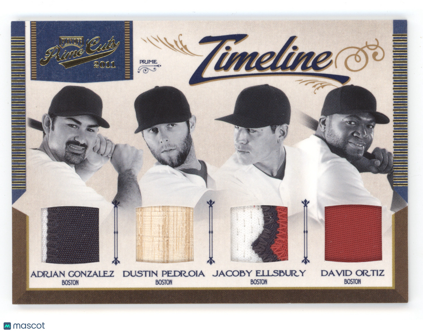 2011 Panini Prime Cuts Timeline Ortiz/Pedroia/Gonzalez/Ellsbury Quad Patch 19/25