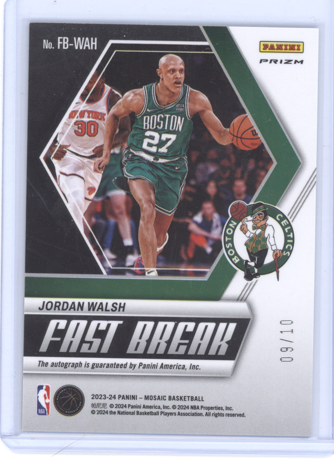 2023 Panini Mosaic Fast Break Autograph Jordan Walsh #FB-WAH Gold Disco 09/10 RC