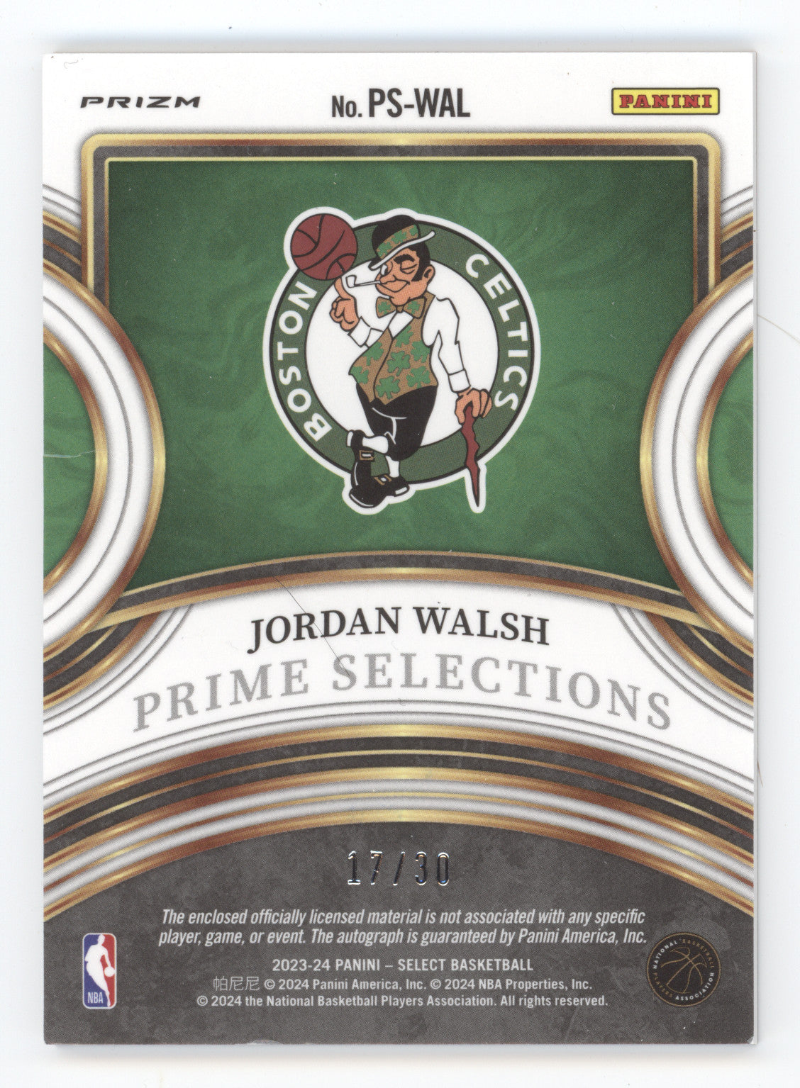 2023 Panini Select Prime Signatures Jordan Walsh #PS-WAL Orange Pulsar 17/30 RC