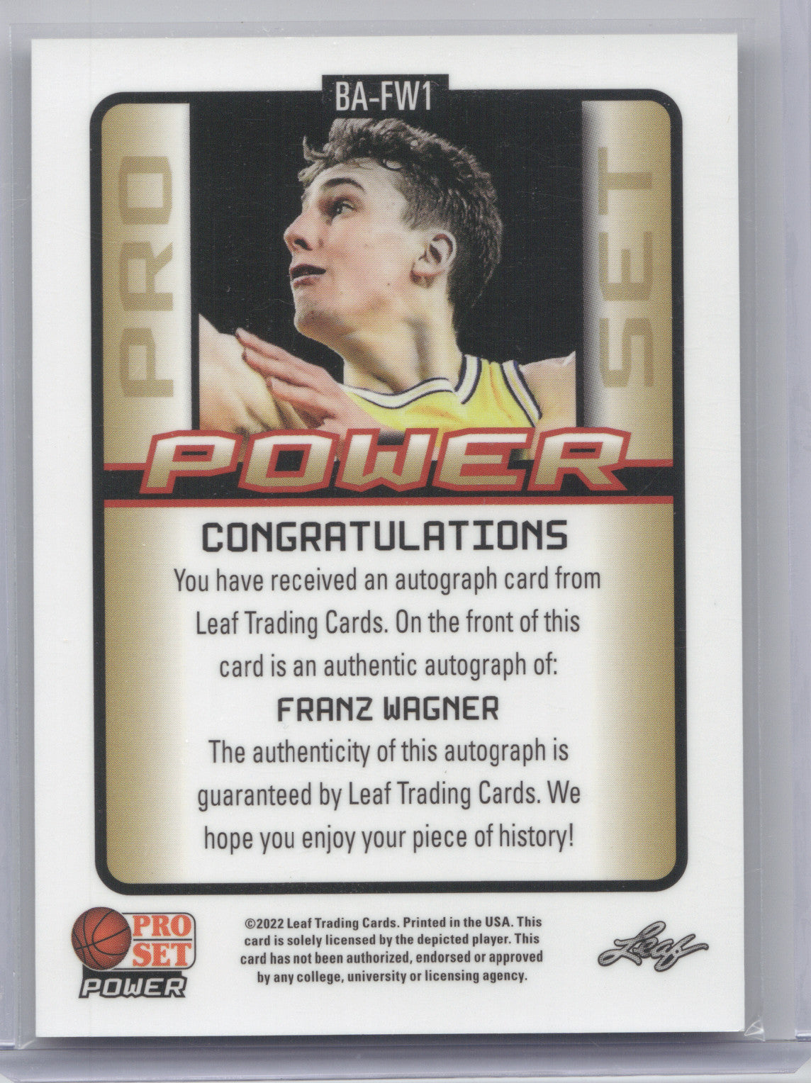 2022 Leaf Pro Set Power Autograph Franz Wagner #BA-FW1 9/15 RC