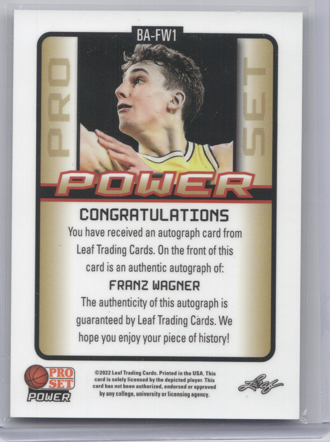 2022 Leaf Pro Set Power Autograph Franz Wagner #BA-FW1 RC 4/15