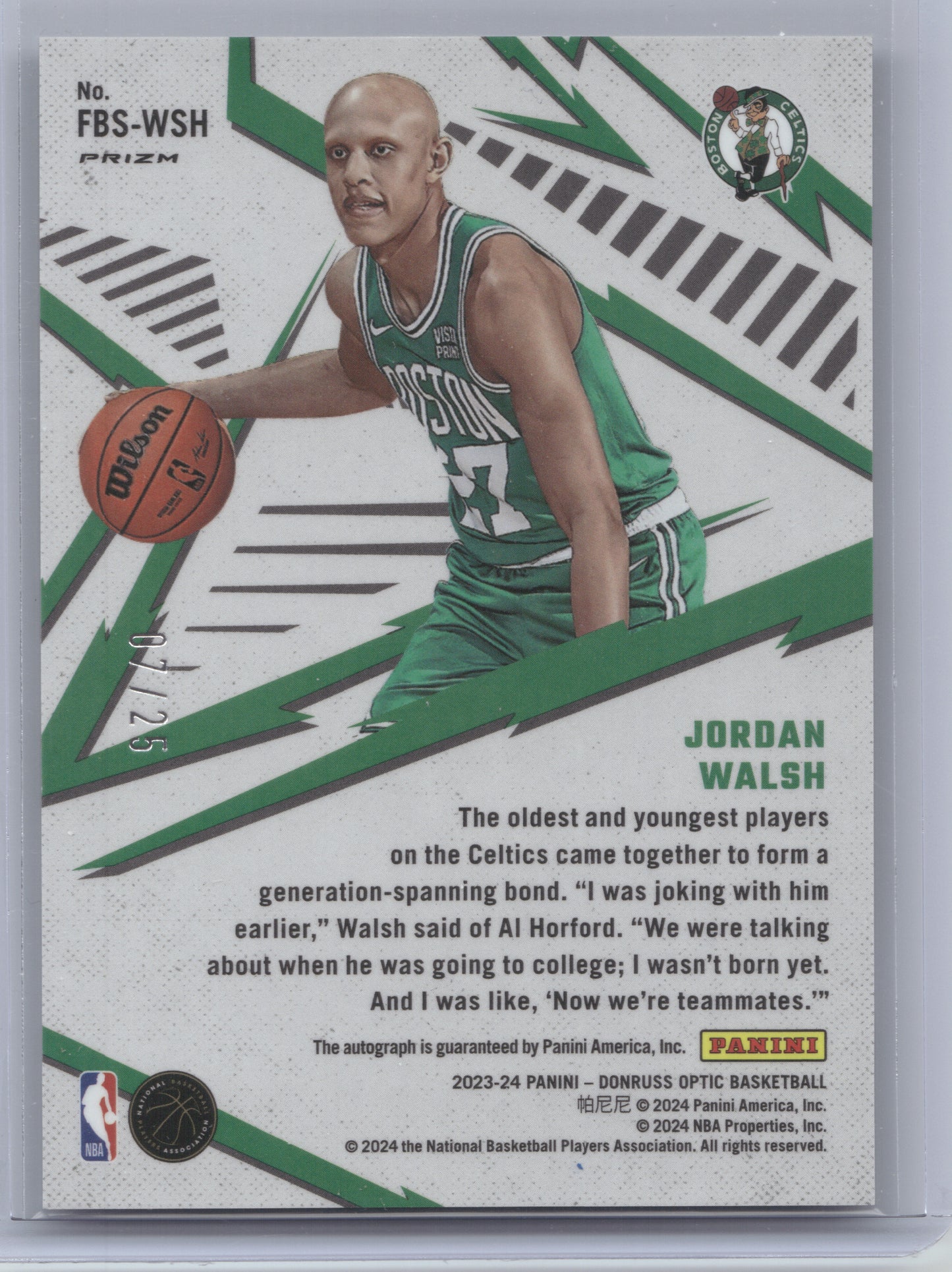 2023 Donruss Optic Prizm Fast Break Signatures Jordan Walsh #WSH Pink RC 07/25