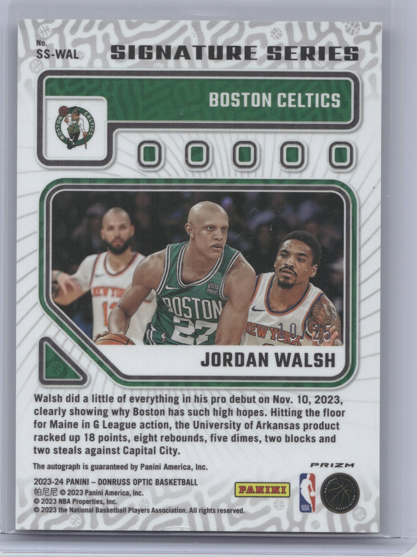 2023 Donruss Optic Signature Series Jordan Walsh #SS-WAL Pink 10/25 RC